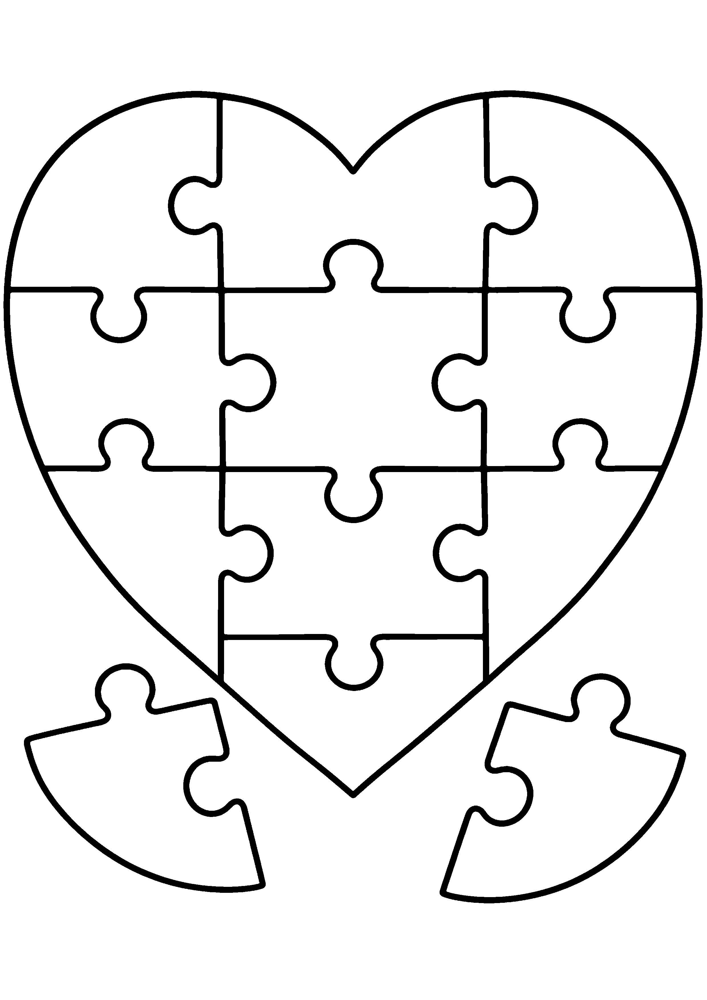 Grand cœur composé de pièces de puzzle à colorier