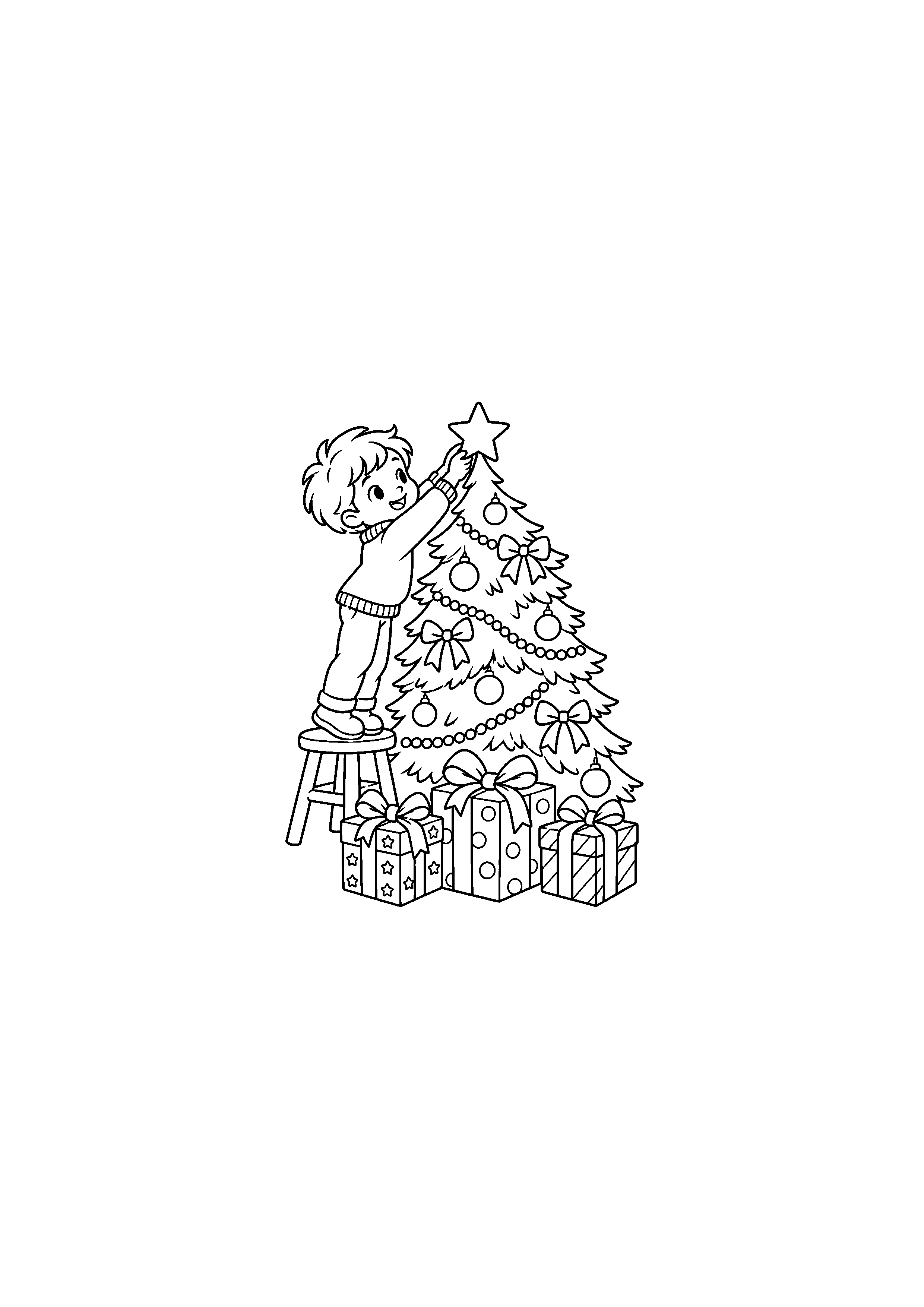 Coloriage sapin décoré de boules, composition 2 de Noël à imprimer gratuitement