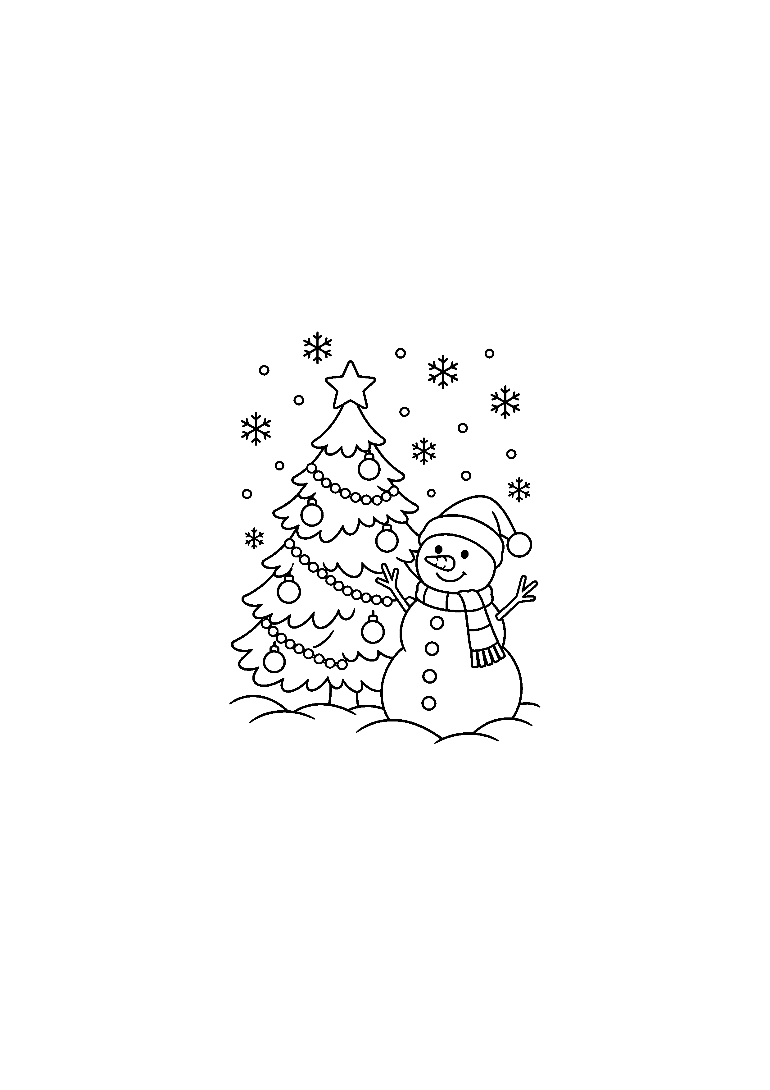 Coloriage sapin enneigé, composition 18 de Noël à imprimer gratuitement