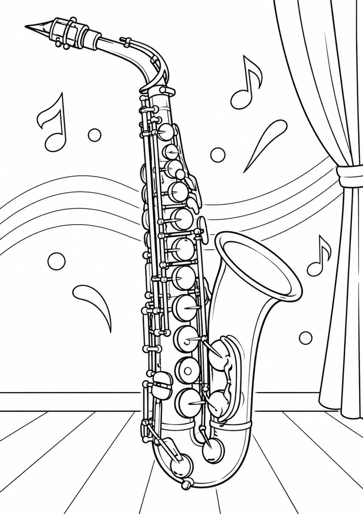 Coloriage saxophone : profil