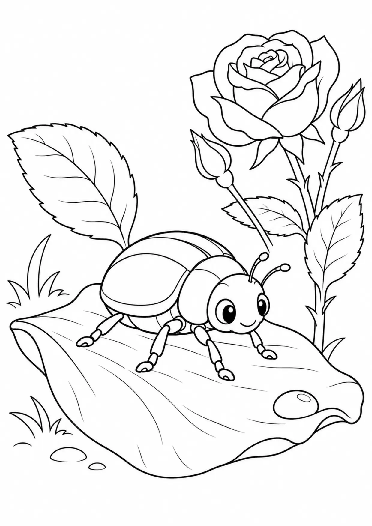 Coloriage scarabée : petale rosier à imprimer montrant petale rosier, dessin noir et blanc