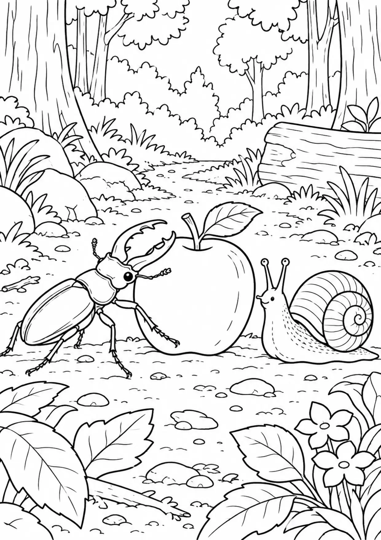 Coloriage scarabée : pomme escargot