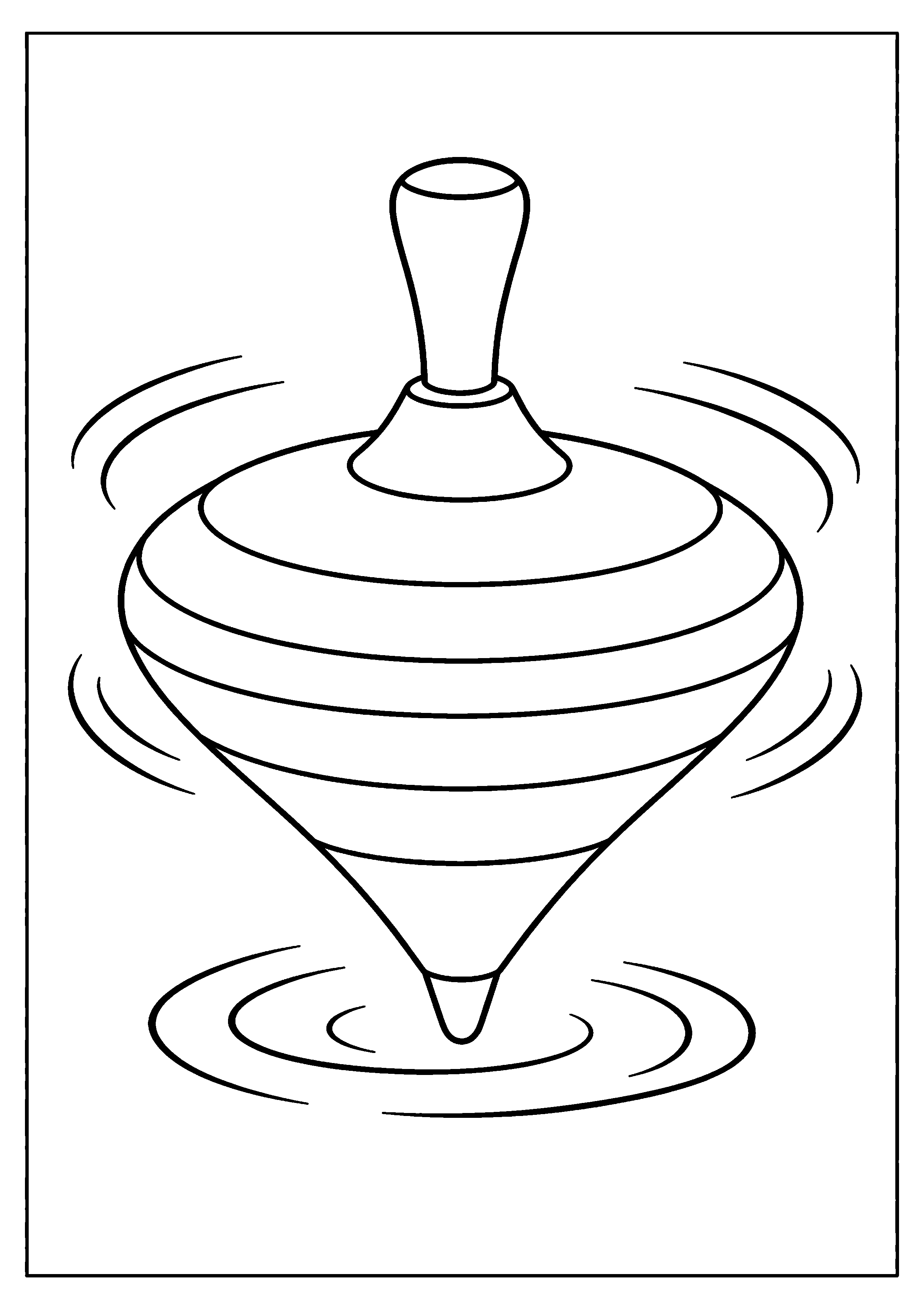Coloriage scientifique illustrant toupie vue en rotation avec lignes de mouvement propres, sans texte, à imprimer