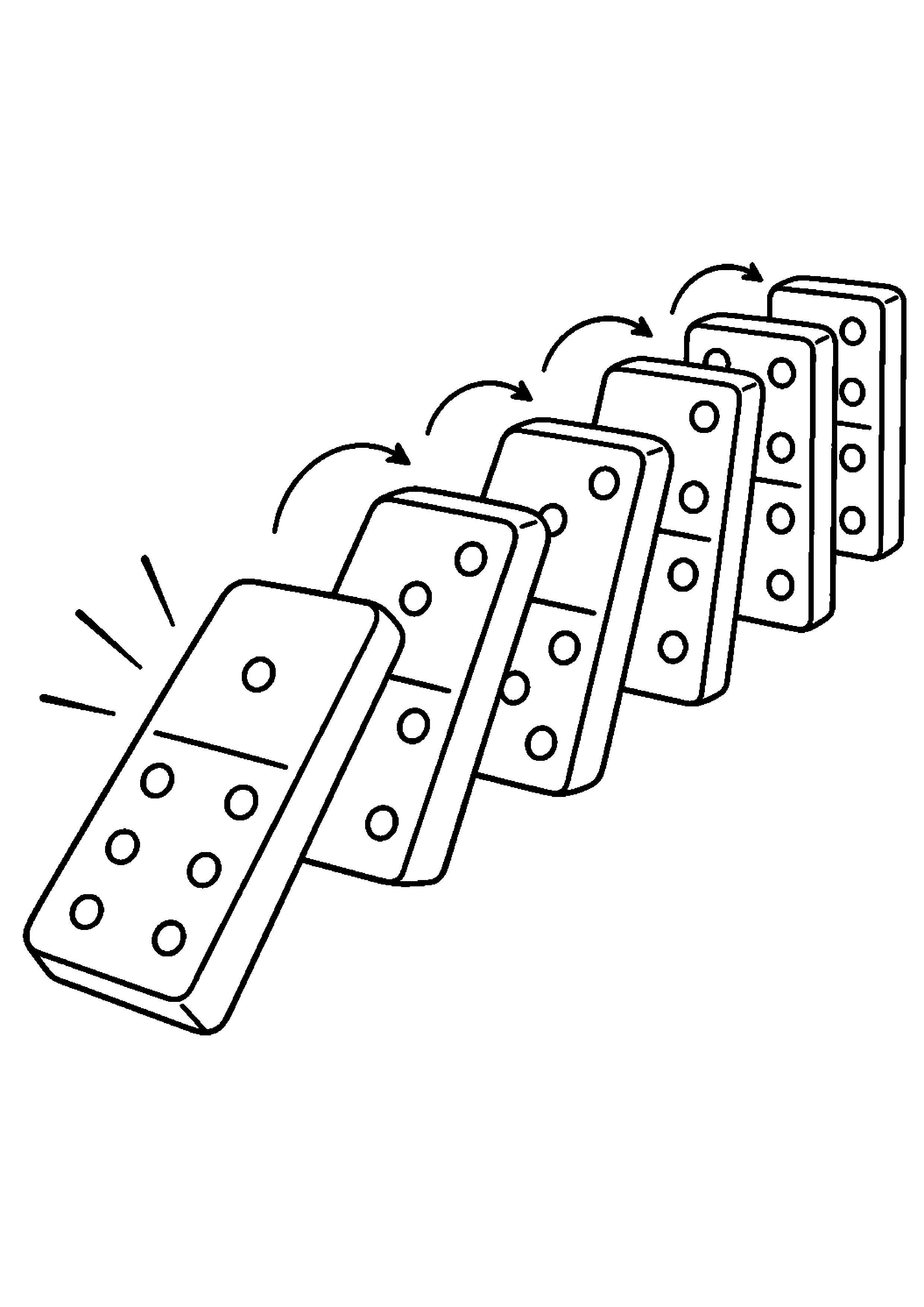 Coloriage scientifique illustrant rangée de dominos en train de tomber les uns après les autres, sans texte, à imprimer