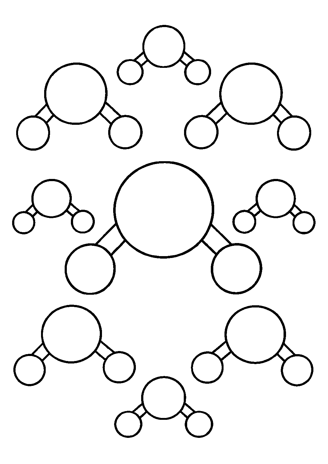 Coloriage scientifique illustrant plusieurs molécules stylisées en boules reliées, sans lettres ni symboles, sans texte, à imprimer
