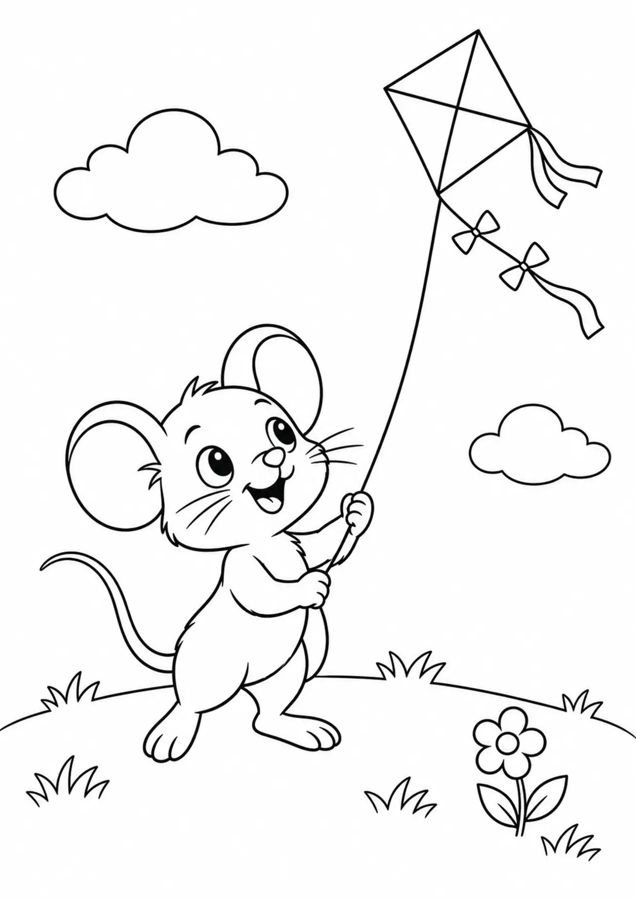 Coloriage souris : cerf volant
