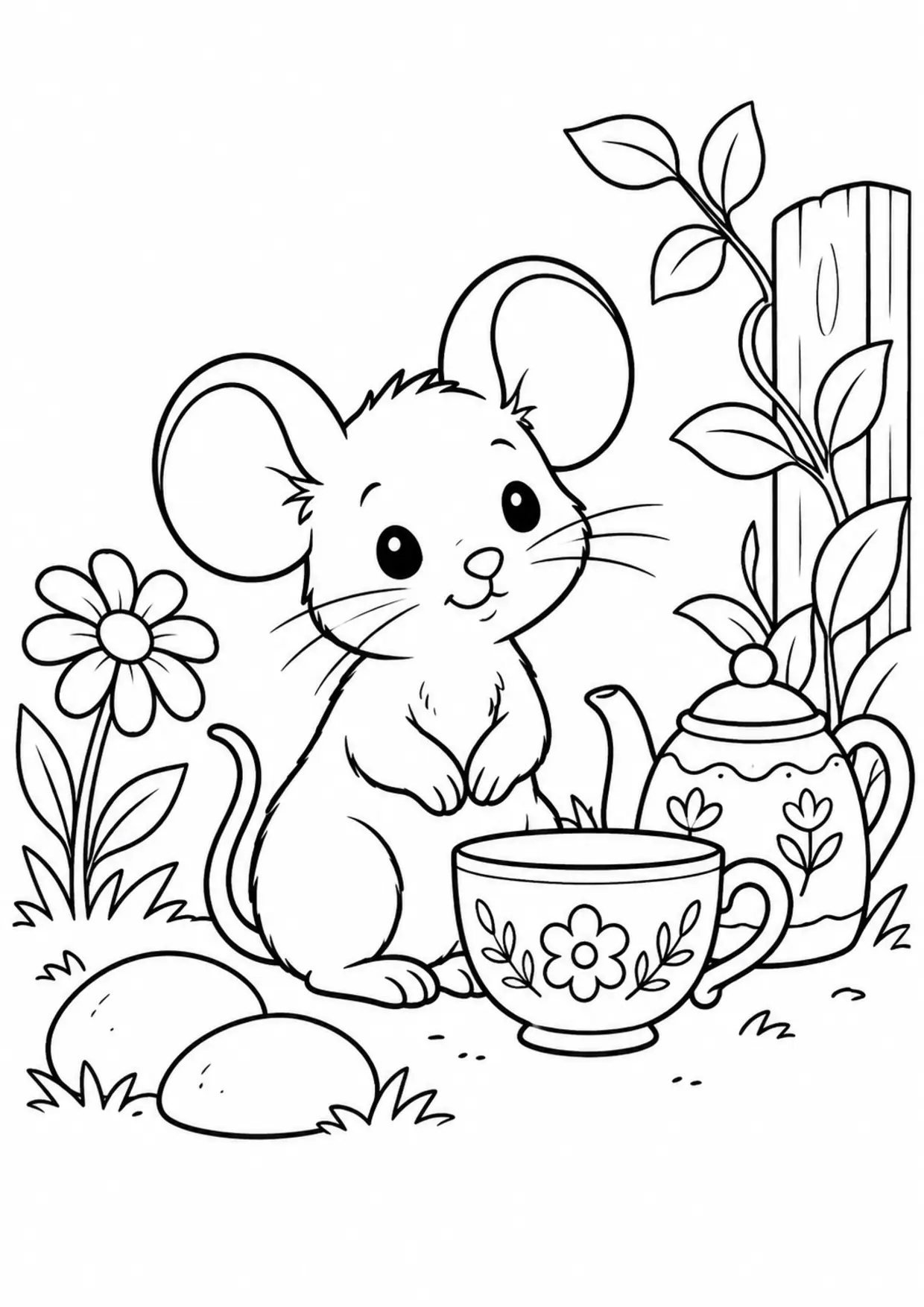 Coloriage souris : theiere