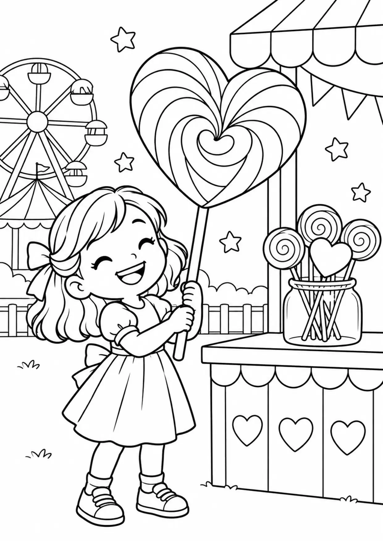 Coloriage Sucette : cœur à imprimer représentant cœur en dessin noir et blanc