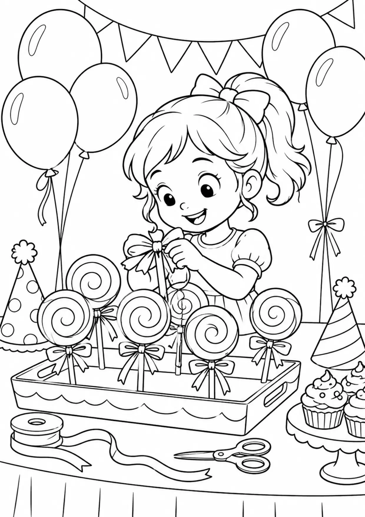 Coloriage Sucette : fête à imprimer représentant fête en dessin noir et blanc