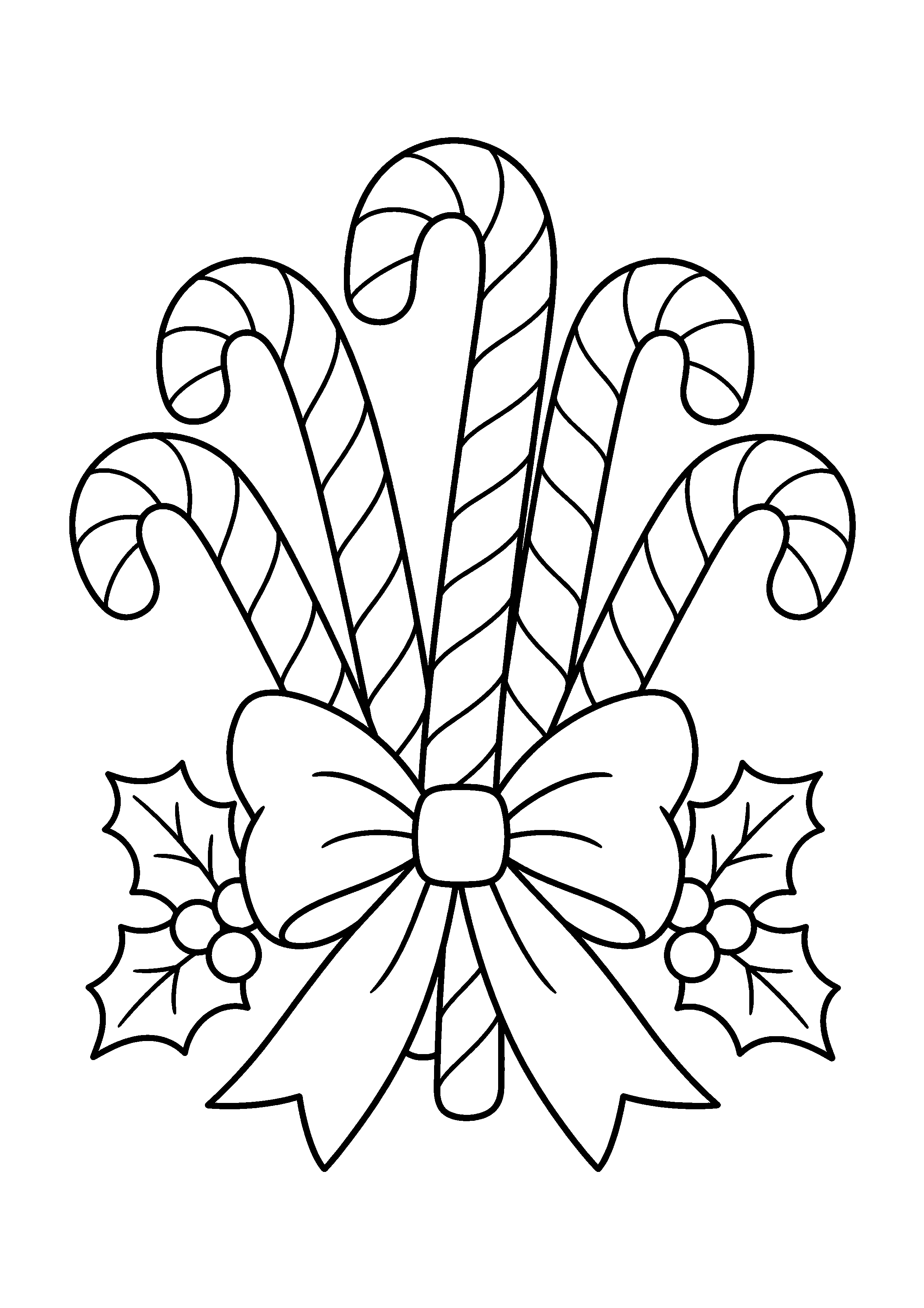 Coloriage Un bouquet de cinq sucres d’orge avec du houx à imprimer