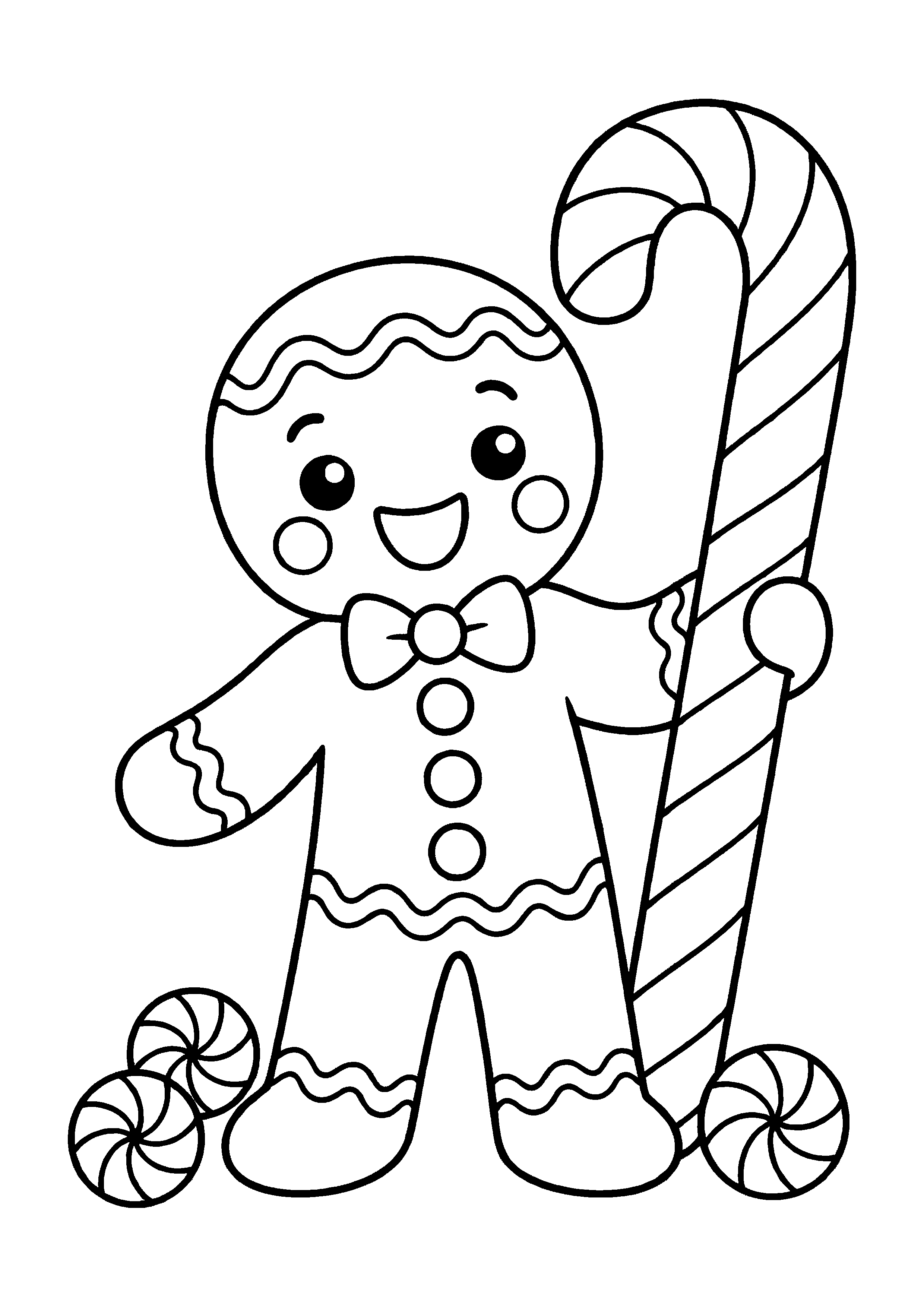 Coloriage Un bonhomme pain d’épice tient un grand sucre d’orge à imprimer