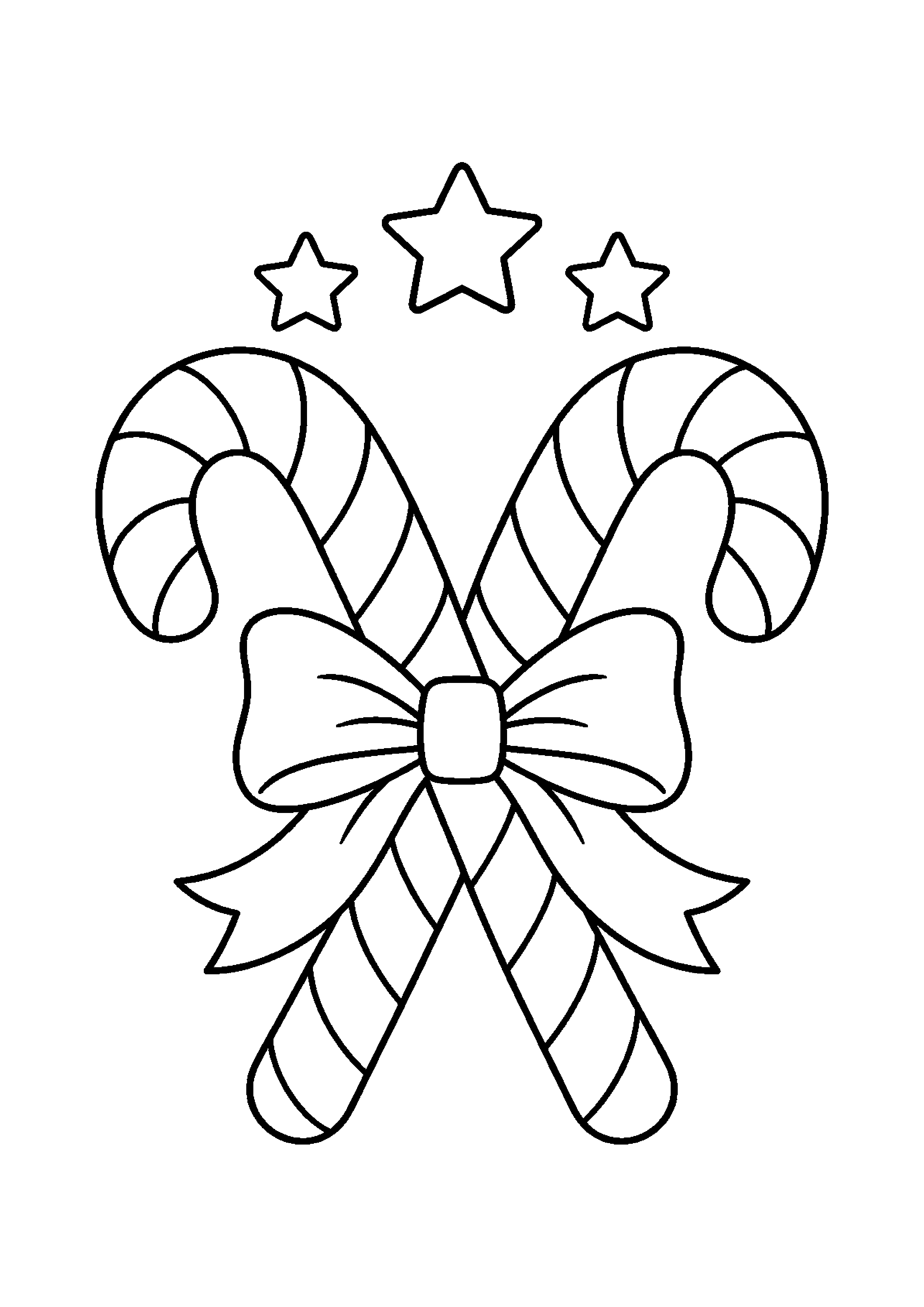 Coloriage Deux sucres d'orge croises avec noeud et etoiles de Noël à imprimer gratuitement