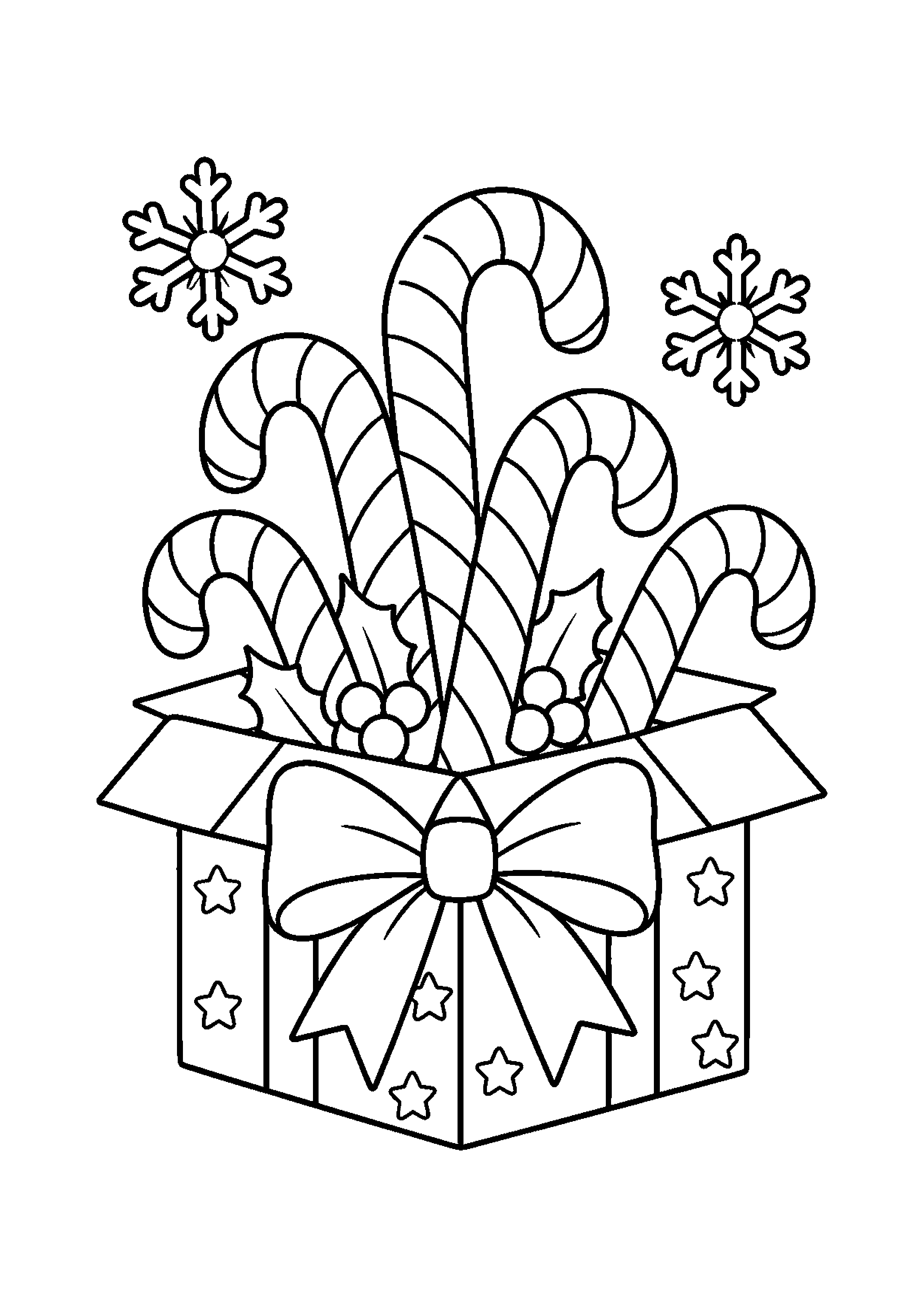 Coloriage Boite cadeau ouverte remplie de sucres d'orge de Noël à imprimer gratuitement