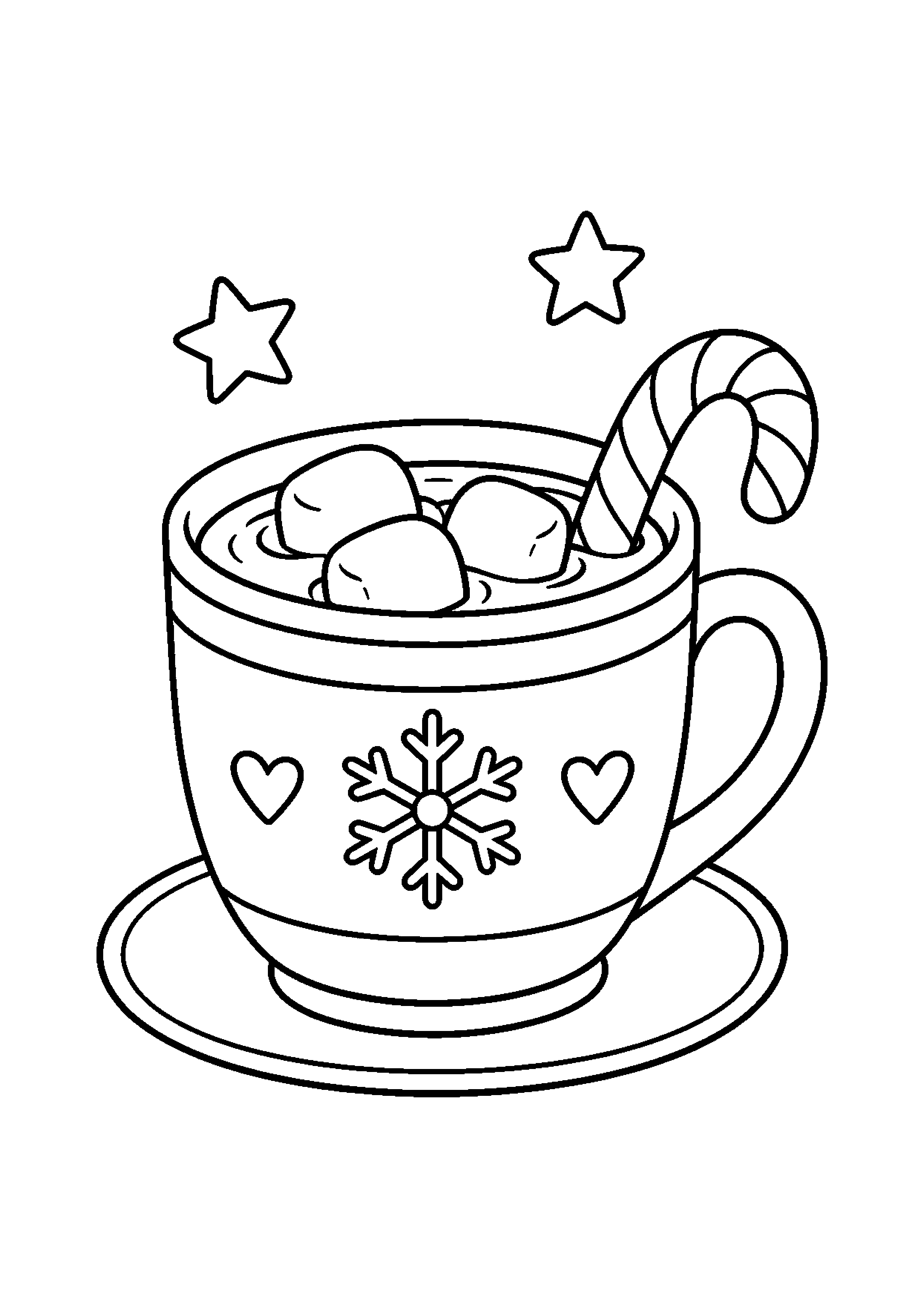 Coloriage Tasse de chocolat chaud avec guimauves et sucre d'orge de Noël à imprimer gratuitement