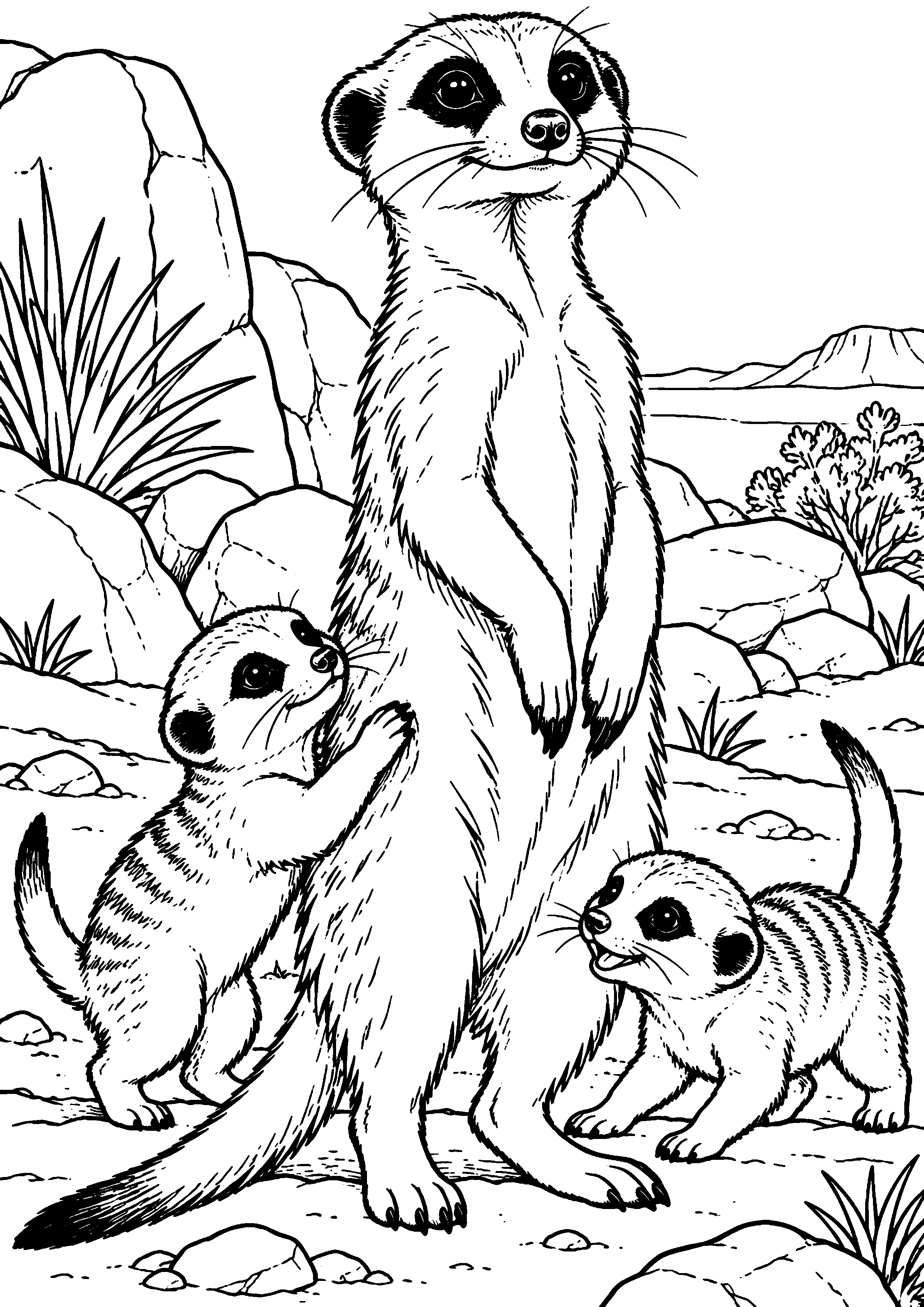 Coloriage suricate assis sur une large souche à imprimer