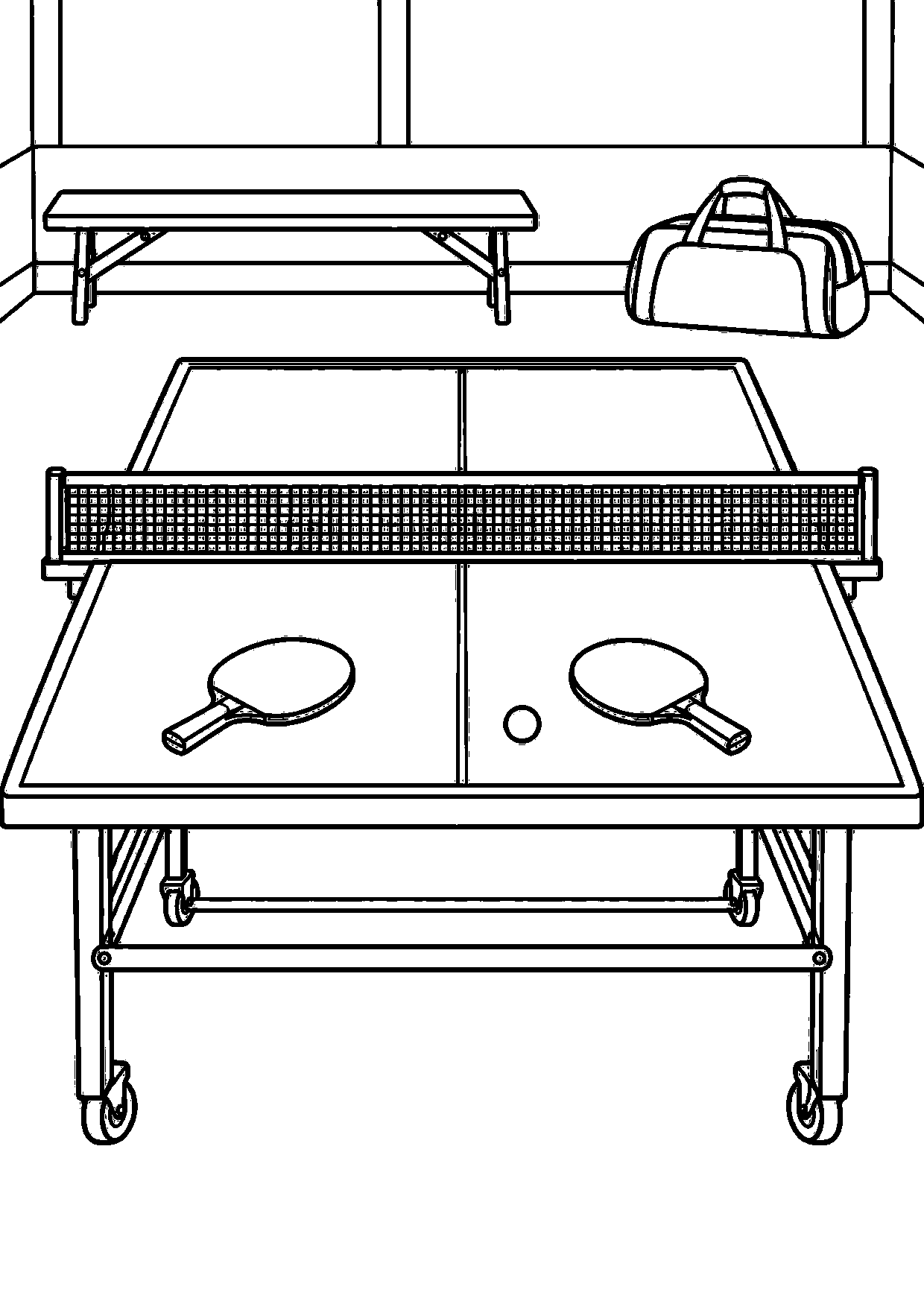 Coloriage tennis de table : grand équipement vu de face à imprimer