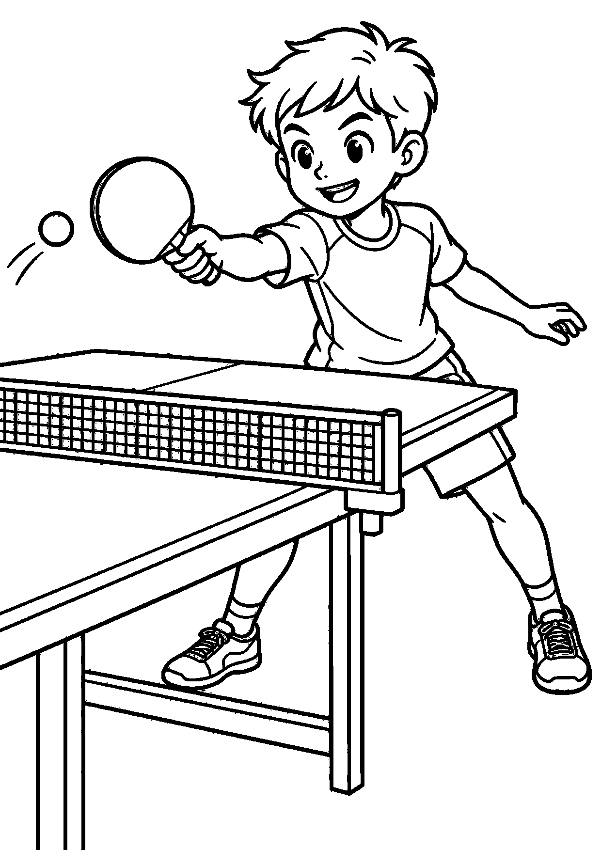 Coloriage tennis de table : sportif en action avec un geste simple à imprimer