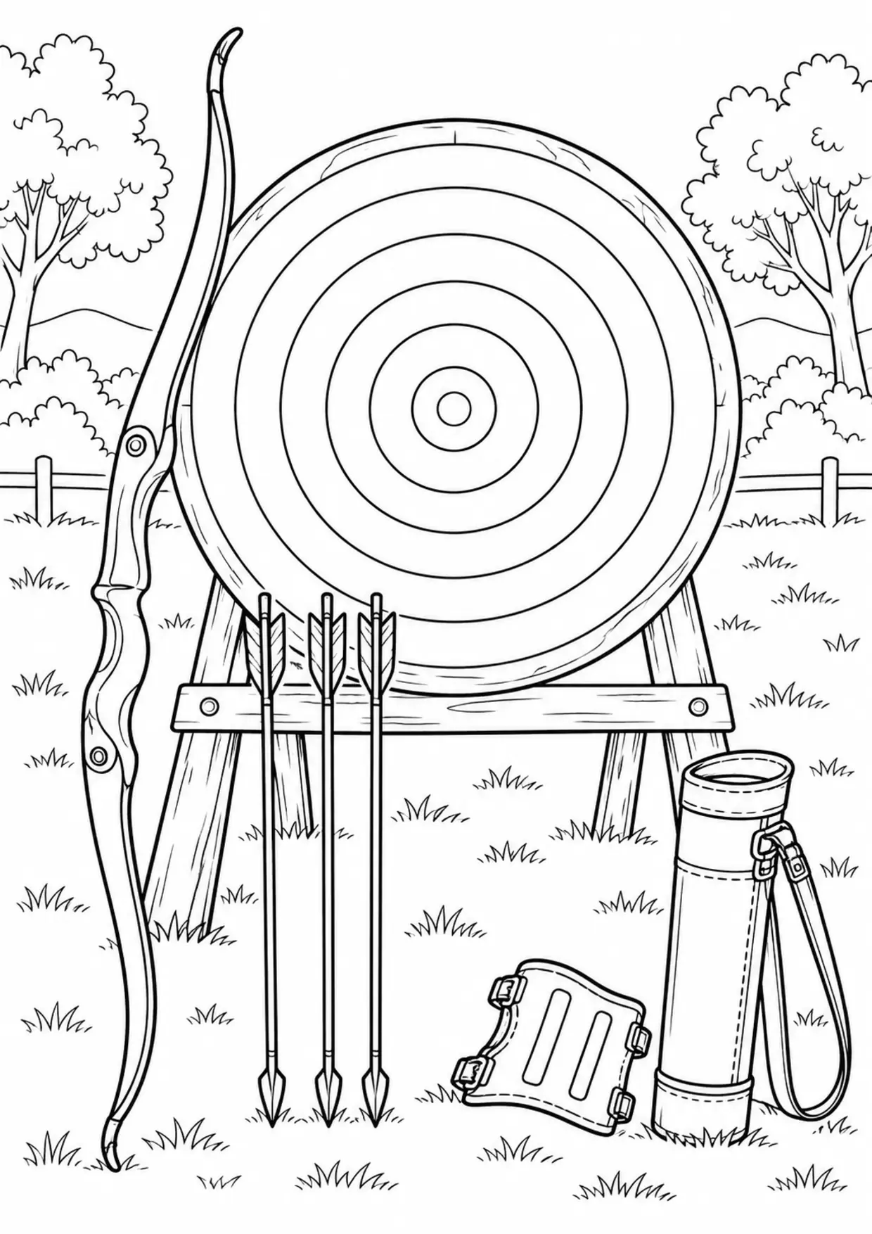 Coloriage tir à l’arc : grand équipement vu de face à imprimer