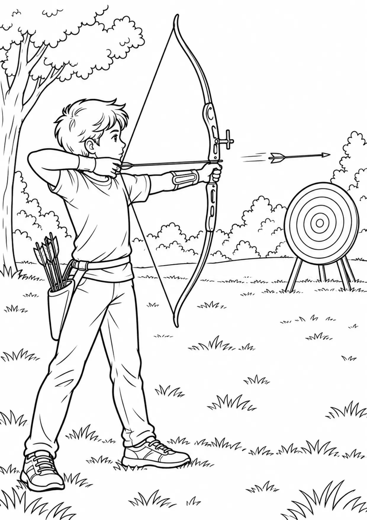Coloriage tir à l’arc : sportif en action avec un geste simple à imprimer
