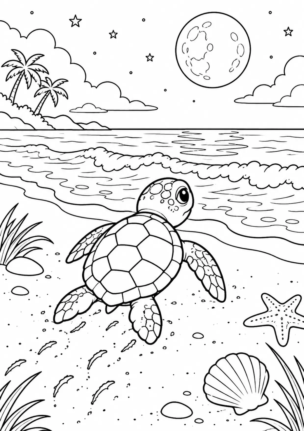 Coloriage tortue marine : bébé plage