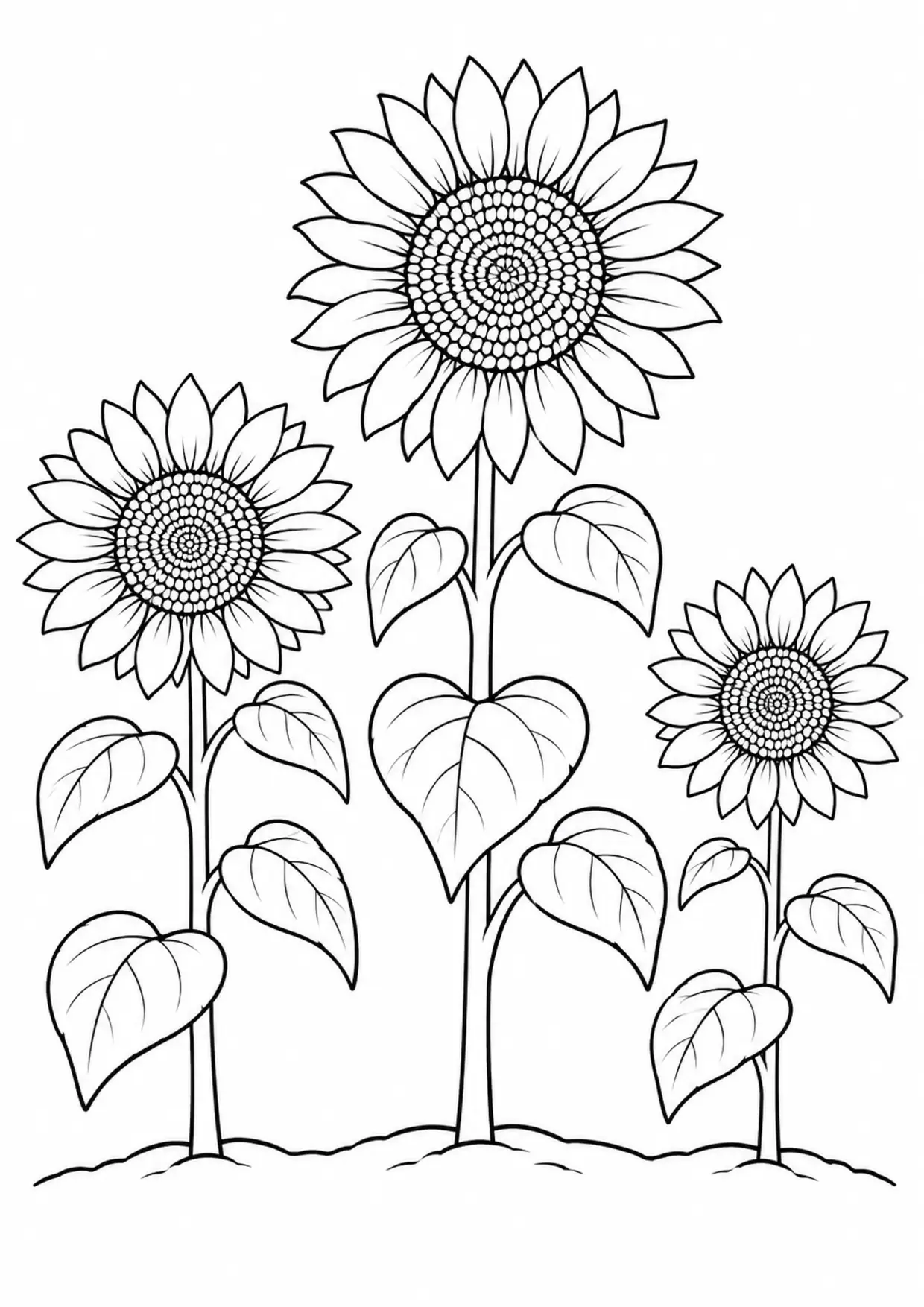 Coloriage tournesol à imprimer montrant champ, illustration 3