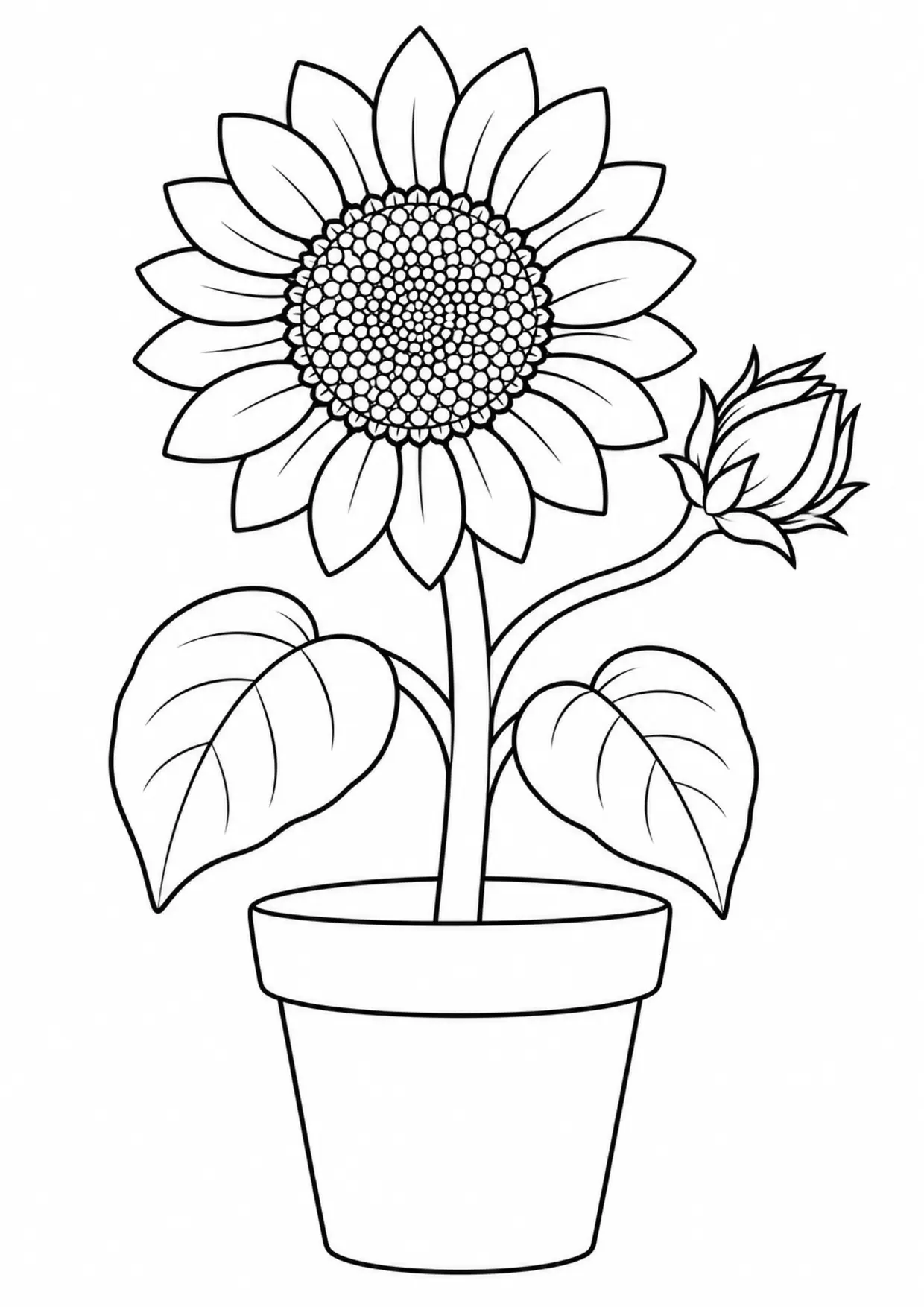 Coloriage tournesol à imprimer montrant petit pot, illustration 5