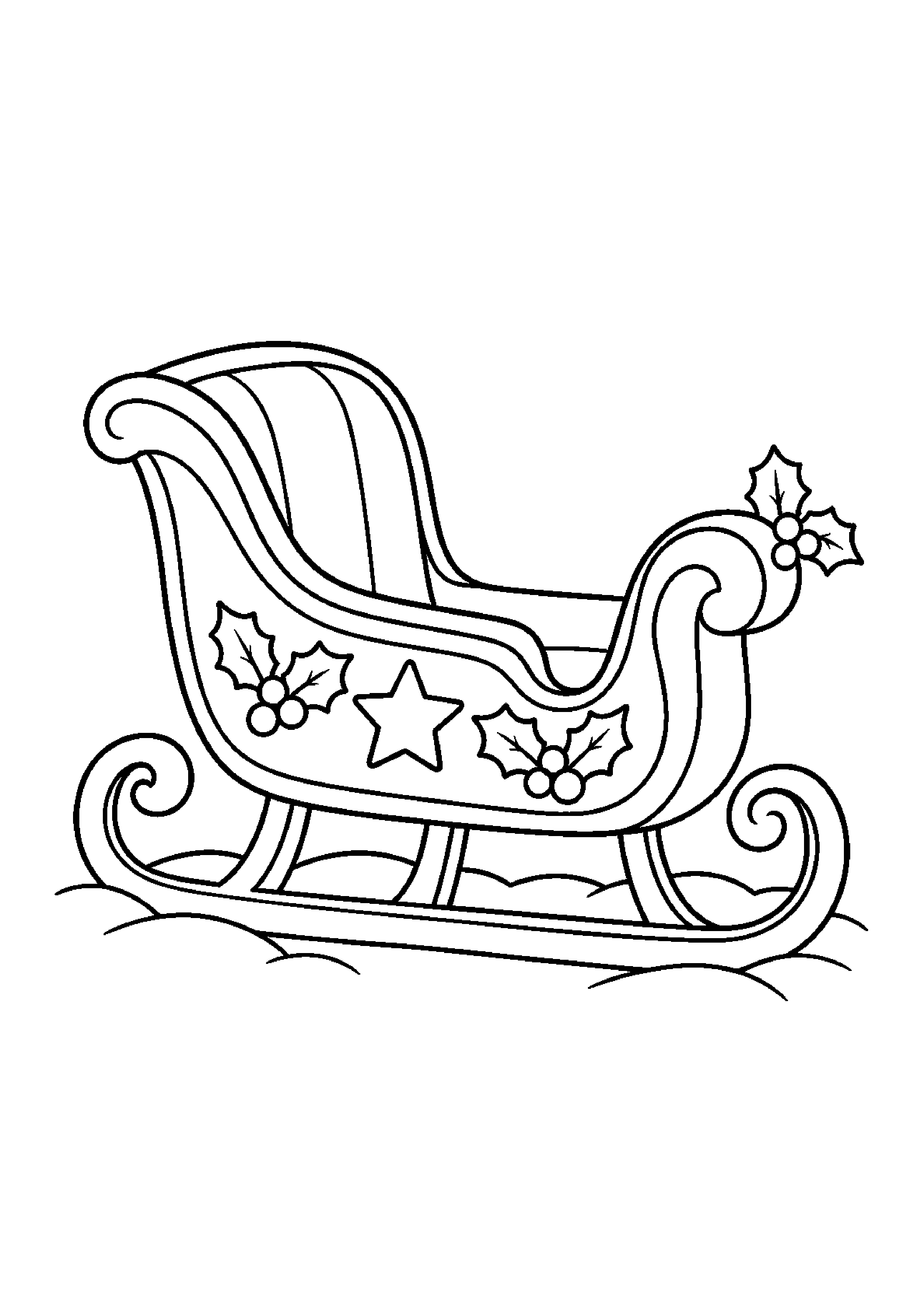 Coloriage traîneau posé dans la neige, composition 5 de Noël à imprimer gratuitement