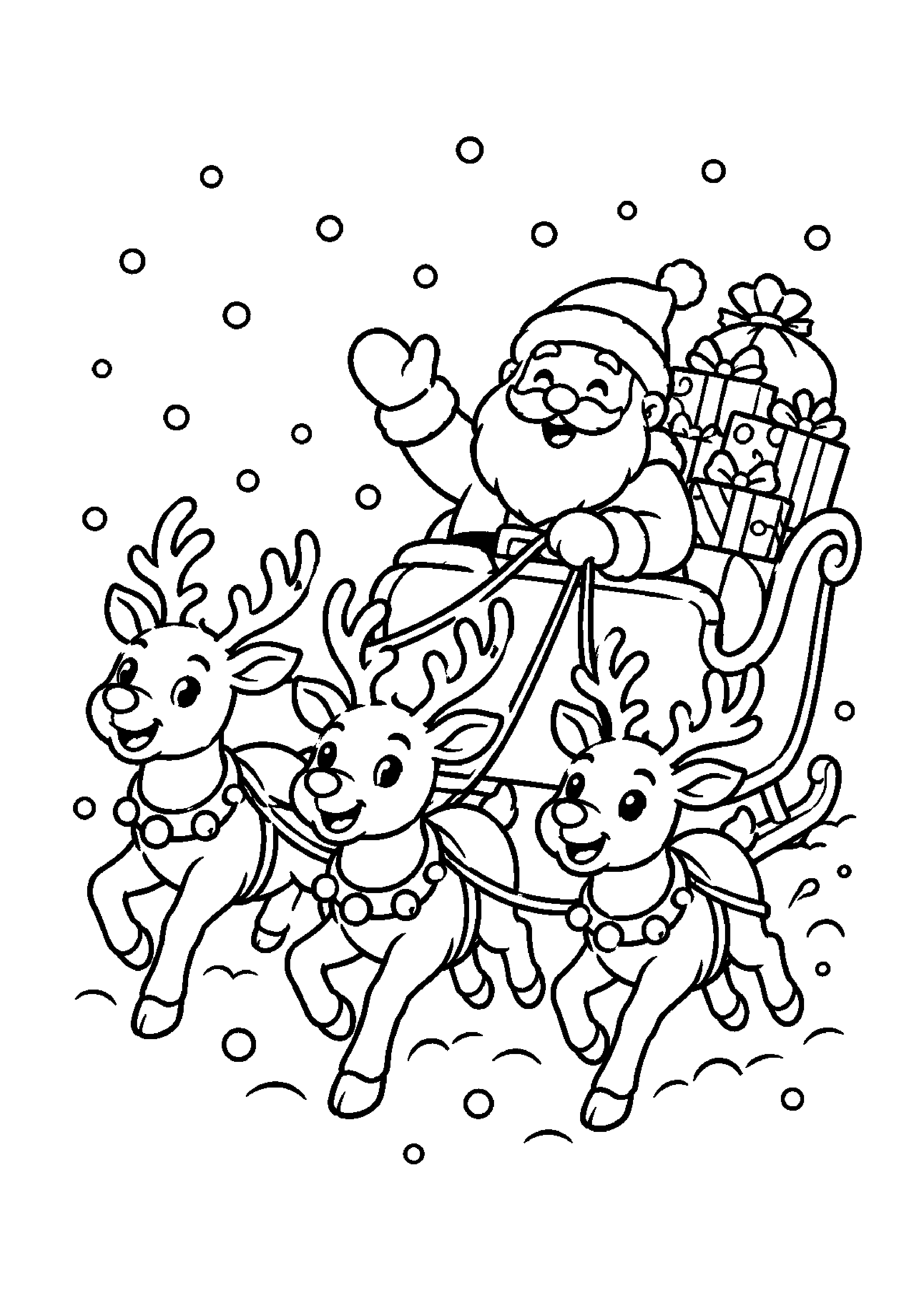 Coloriage traîneau devant l’atelier, composition 8 de Noël à imprimer gratuitement
