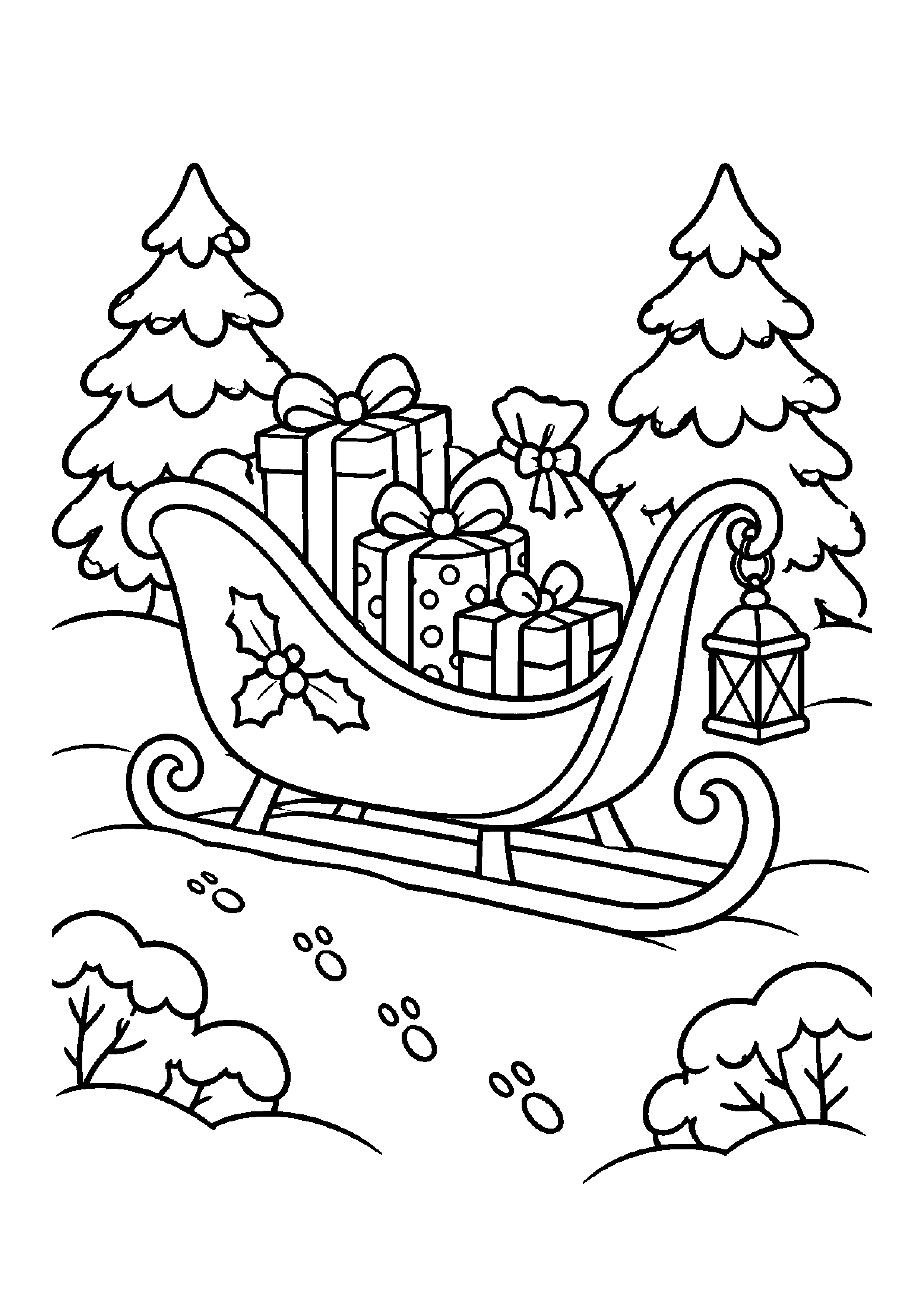 Coloriage traîneau seul, composition 9 de Noël à imprimer gratuitement