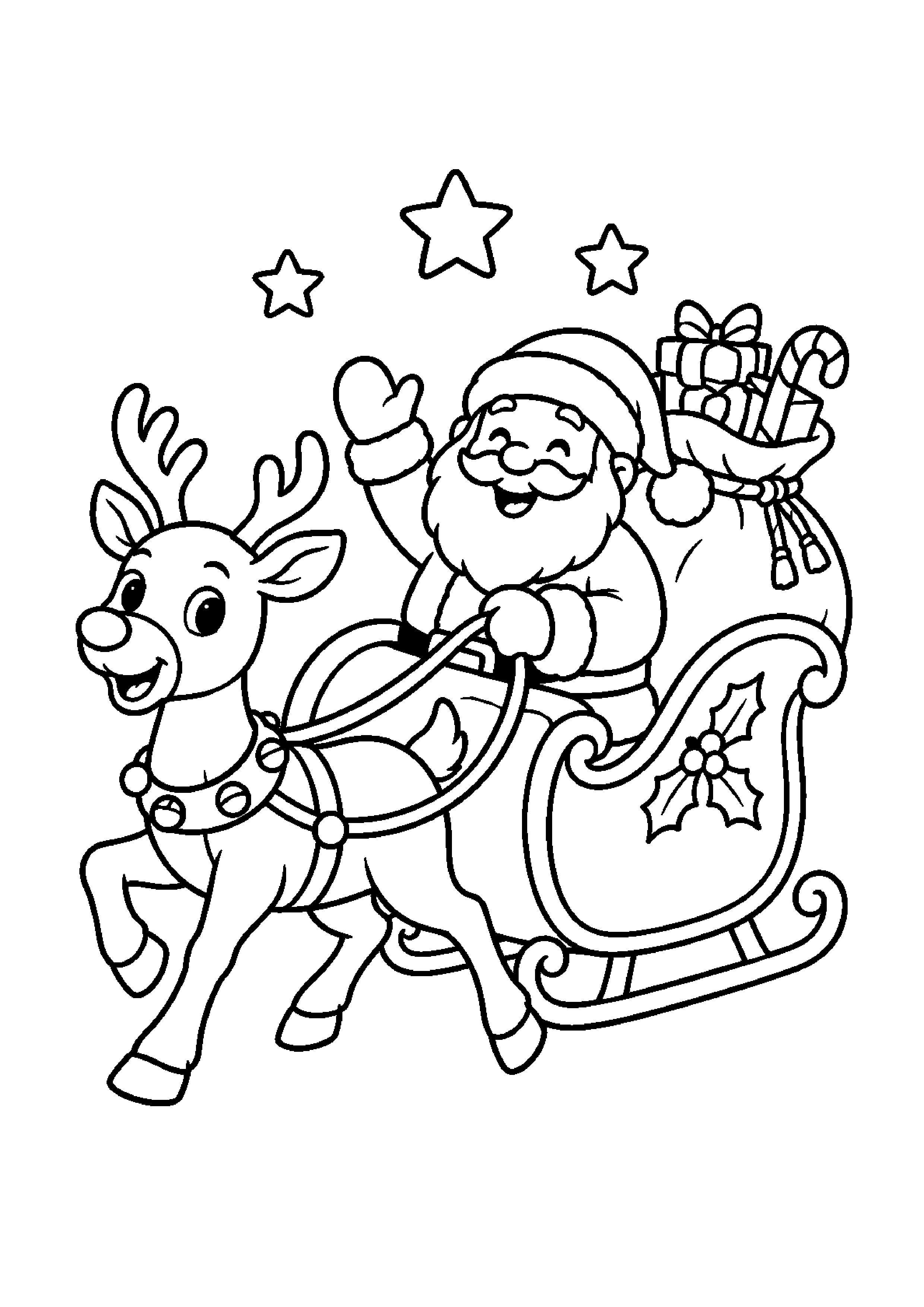 Coloriage traîneau dans le ciel, composition 11 de Noël à imprimer gratuitement