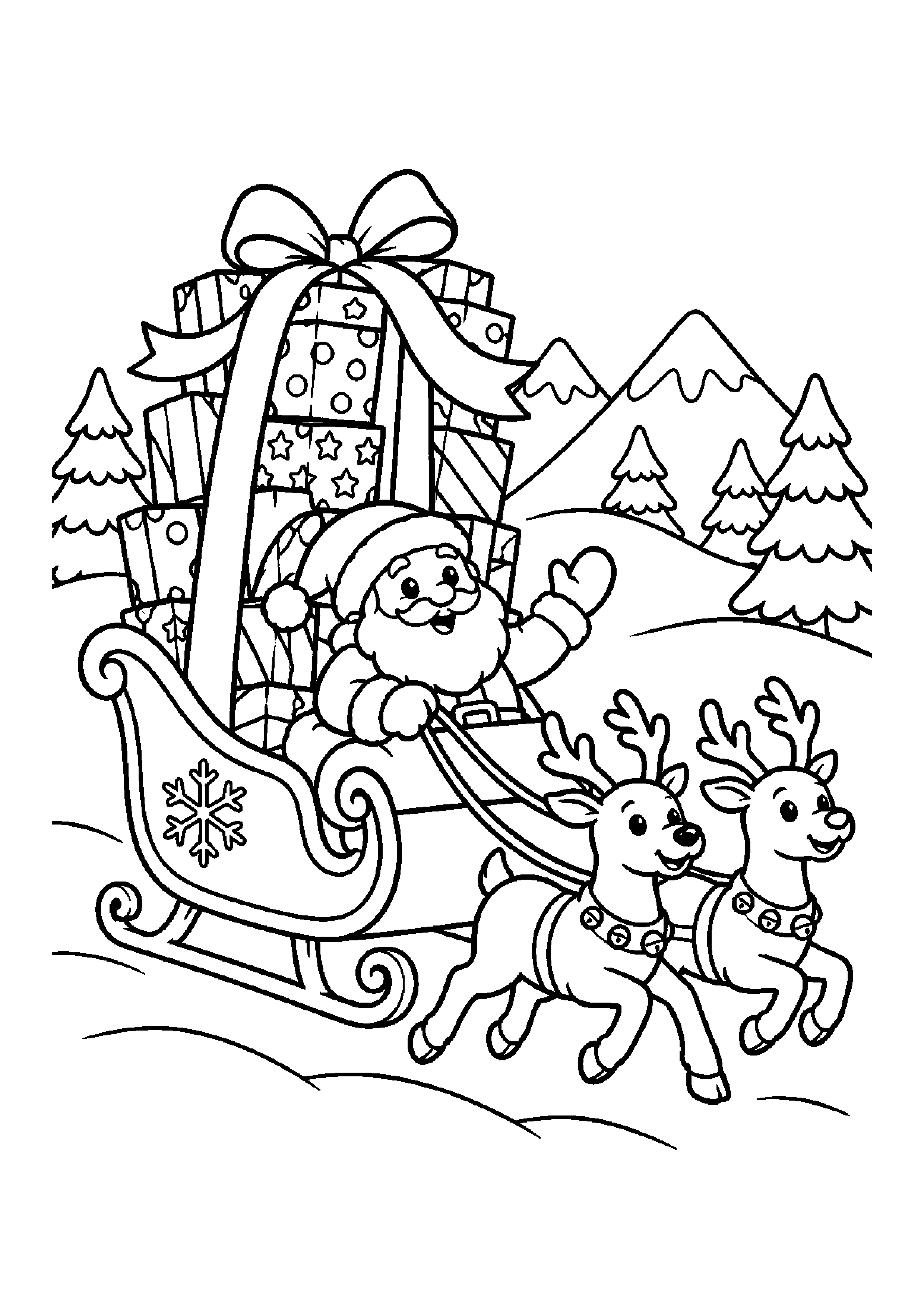 Coloriage traîneau posé dans la neige, composition 13 de Noël à imprimer gratuitement