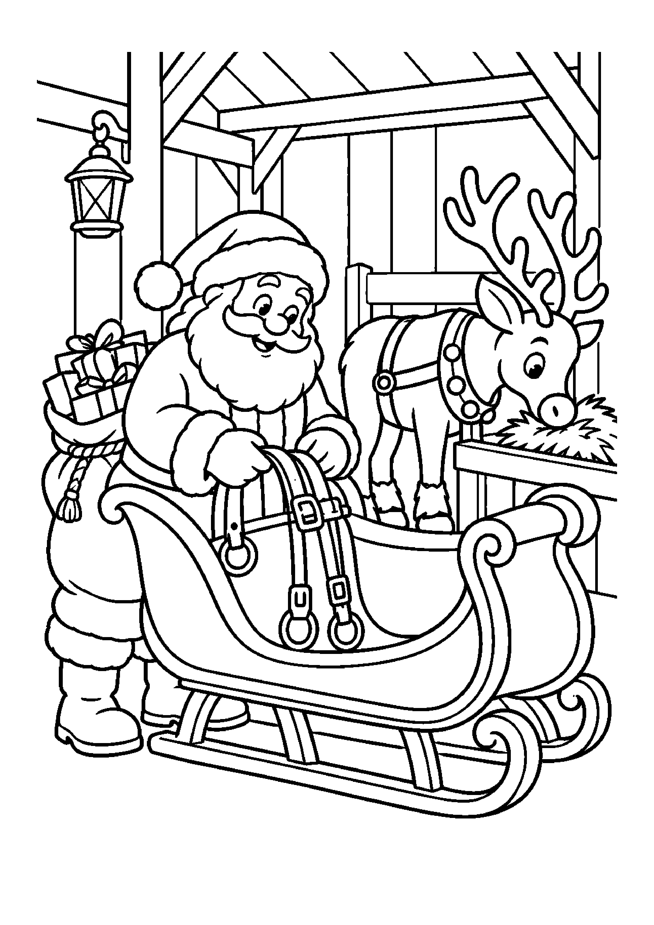 Coloriage traîneau seul, composition 17 de Noël à imprimer gratuitement