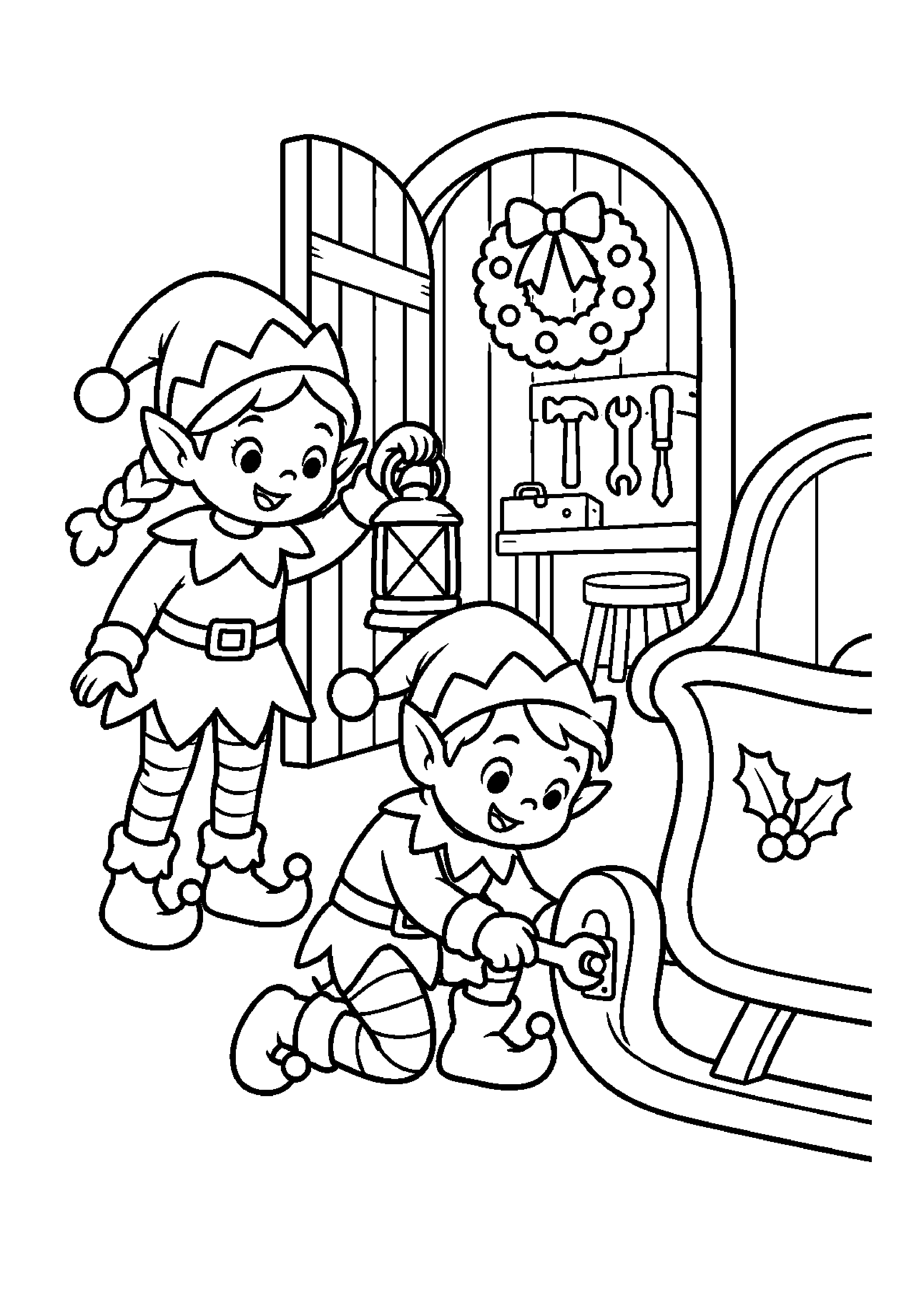 Coloriage traîneau chargé de cadeaux, composition 18 de Noël à imprimer gratuitement