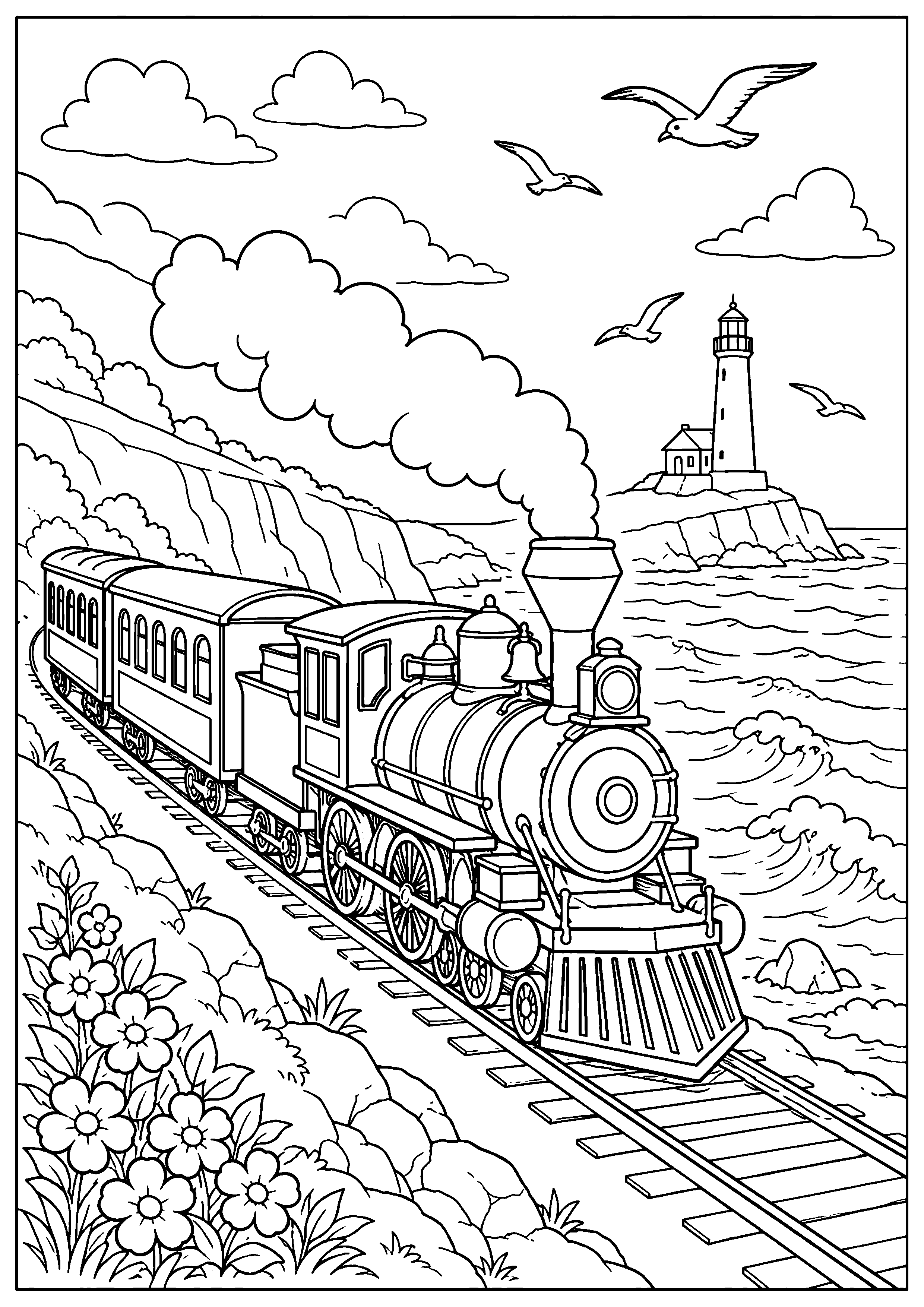 Coloriage train à vapeur à imprimer – dessin n°4