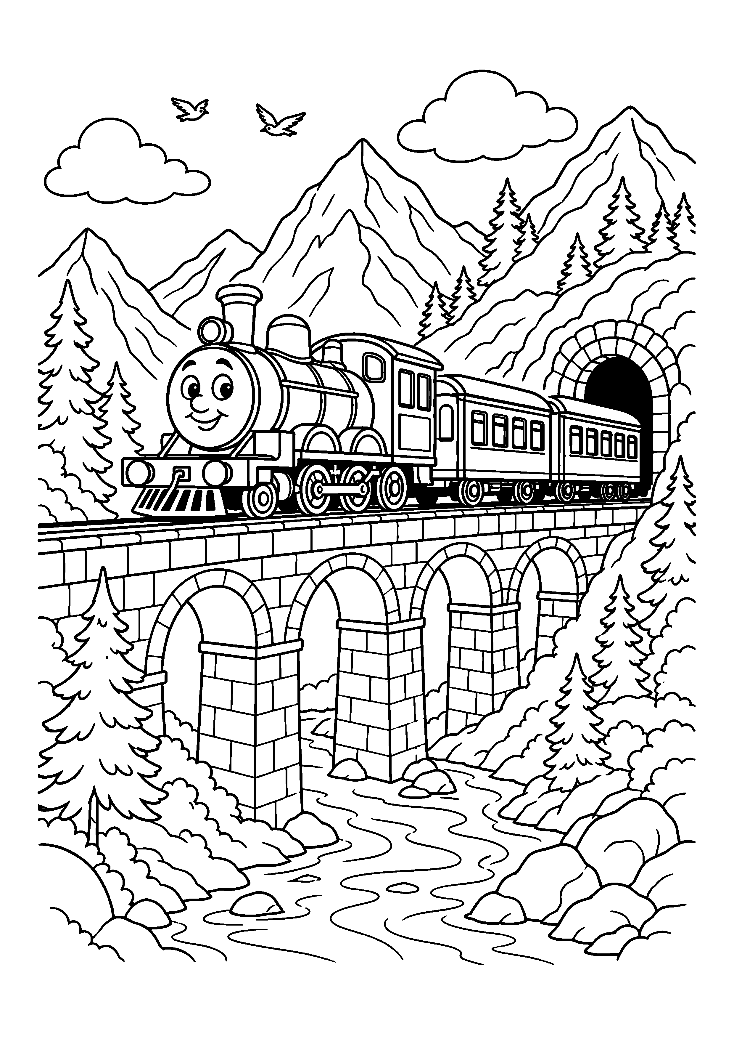 Coloriage train à vapeur à imprimer – dessin n°9