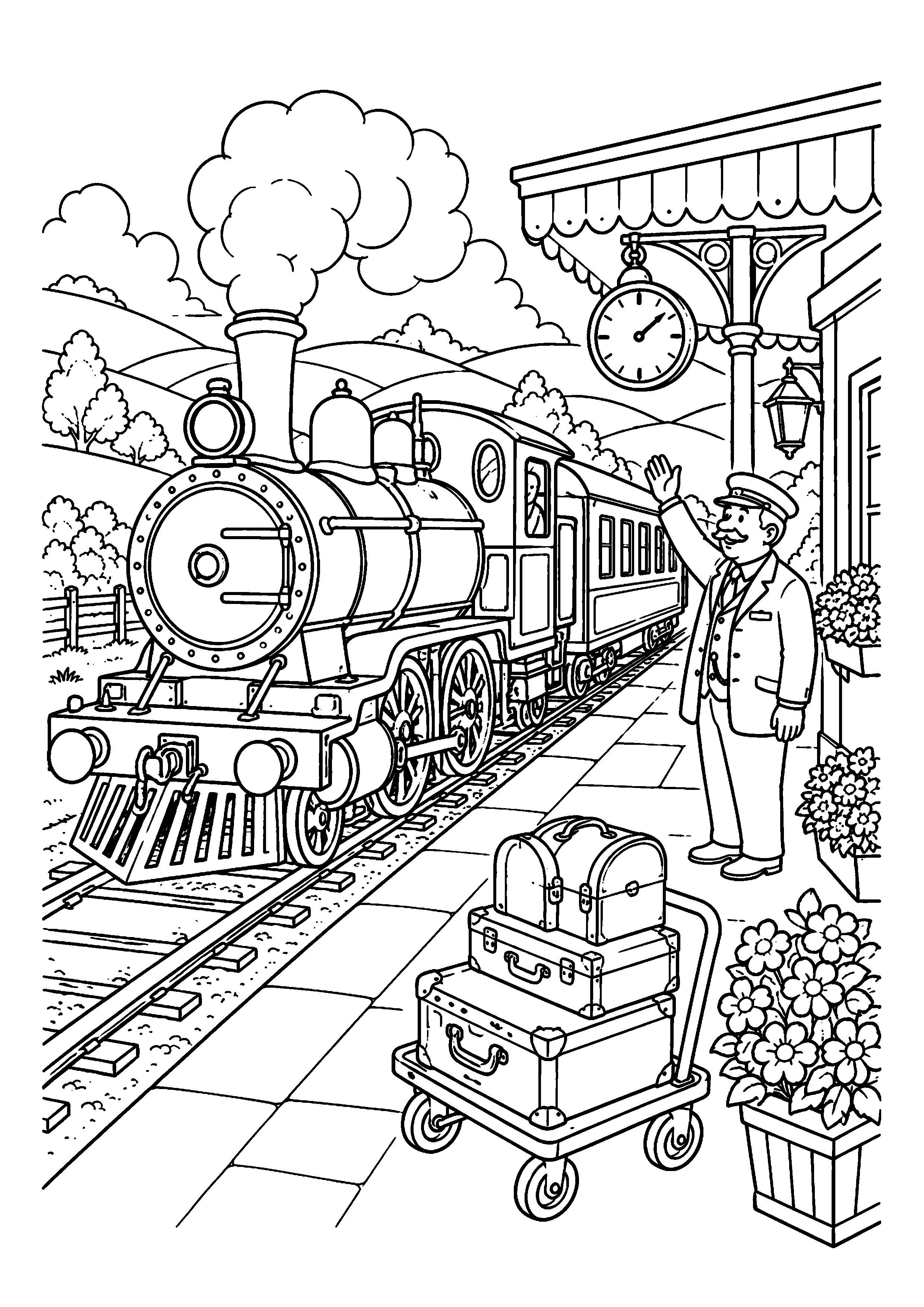 Coloriage train à vapeur à imprimer – dessin n°10