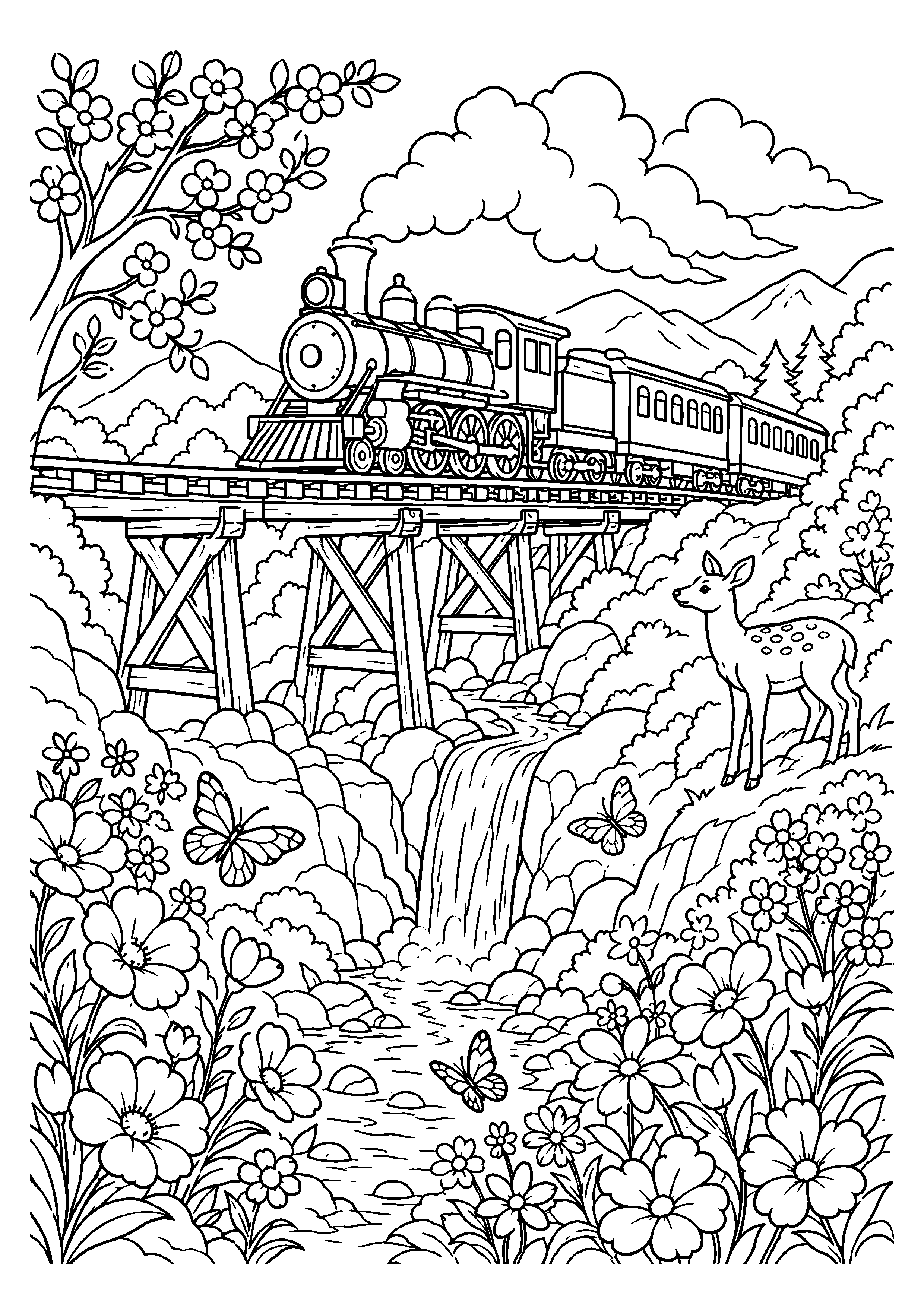 Coloriage train à vapeur à imprimer – dessin n°16