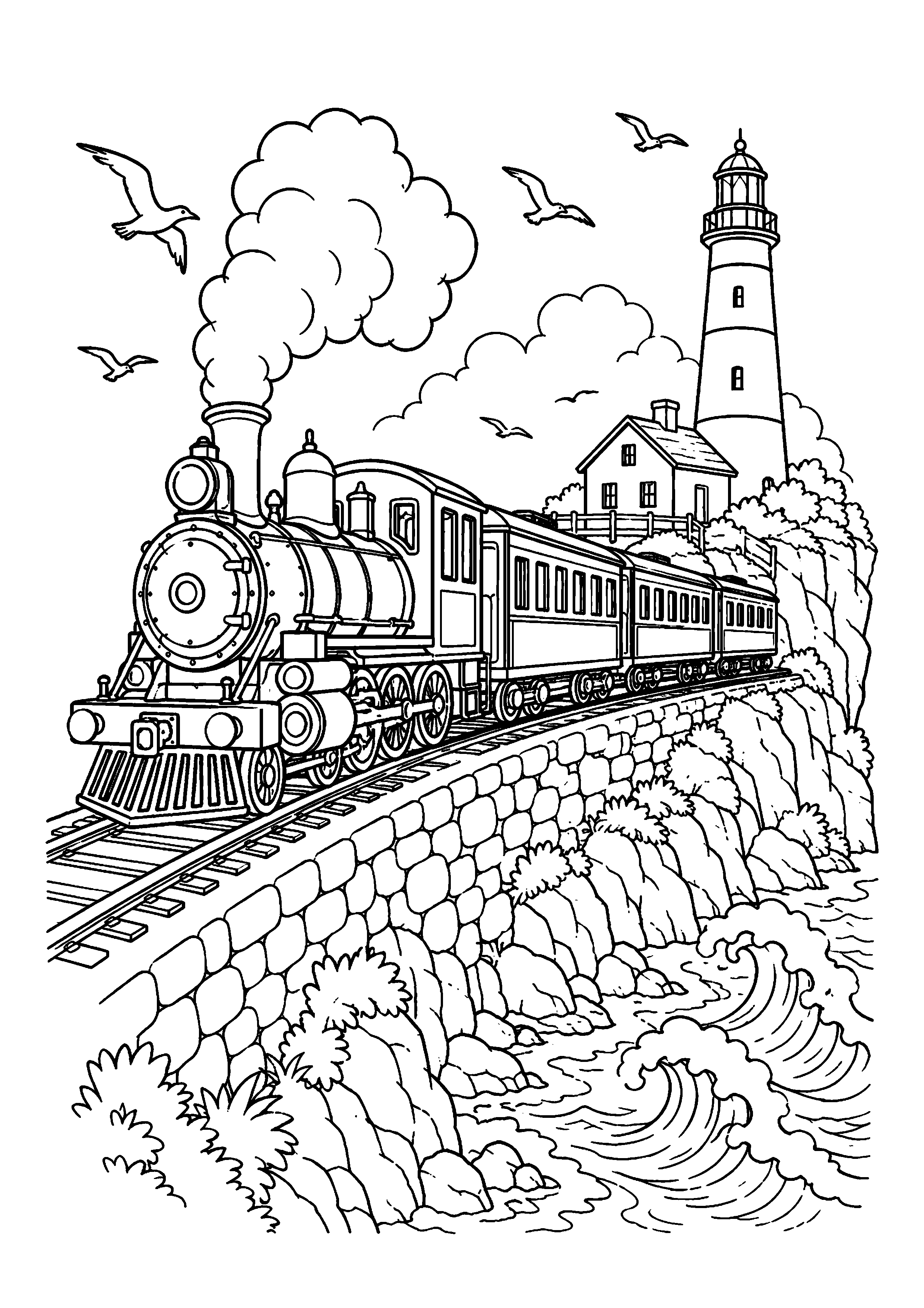 Coloriage train à vapeur à imprimer – dessin n°18