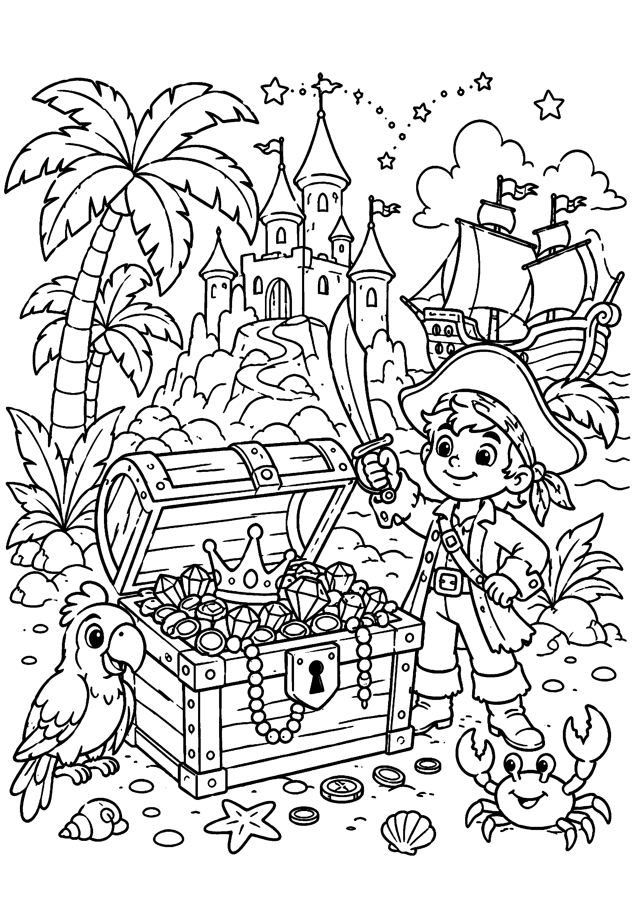 Coloriage Trésor pirate à imprimer – dessin n°7