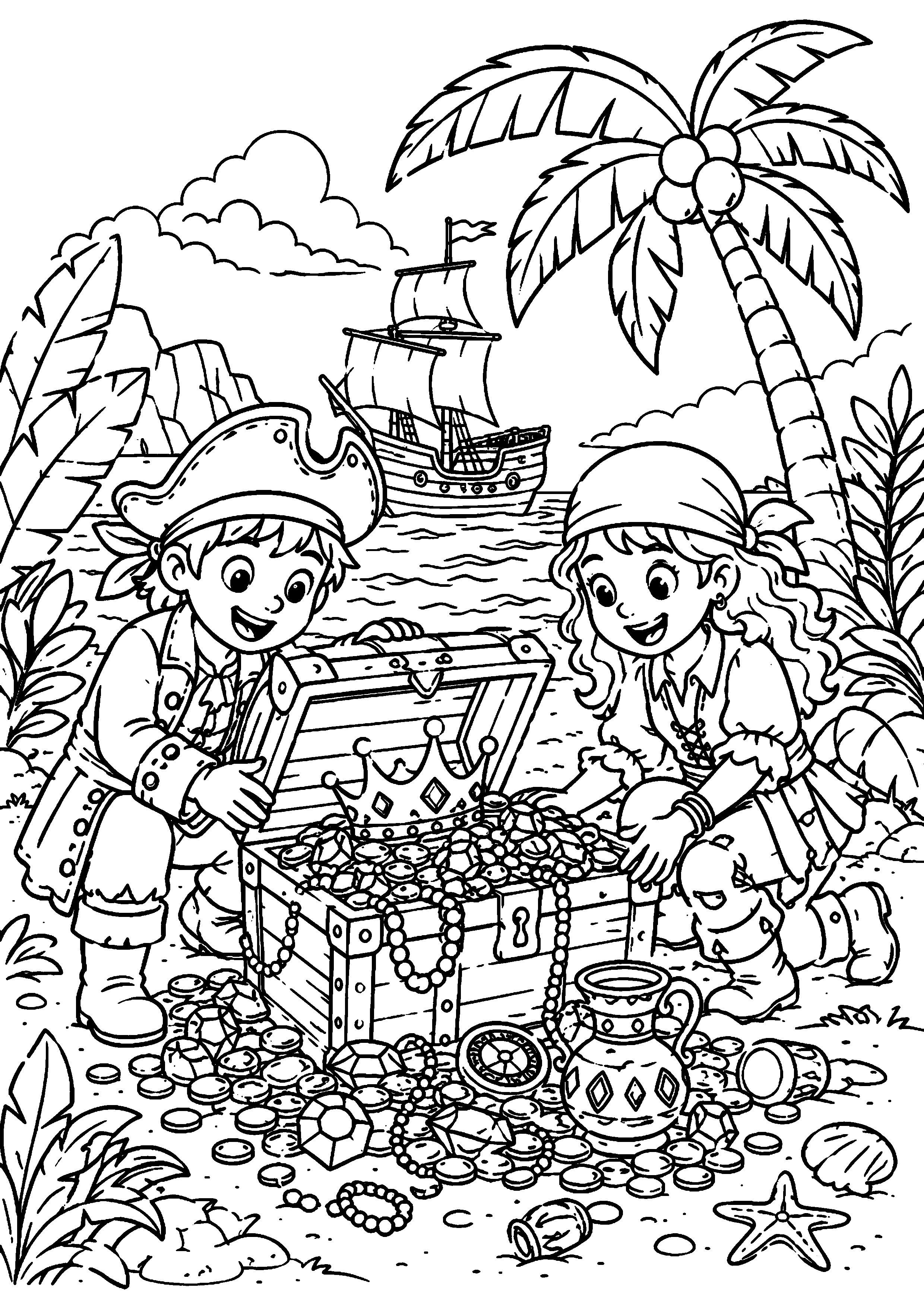 Coloriage Trésor pirate à imprimer – dessin n°16