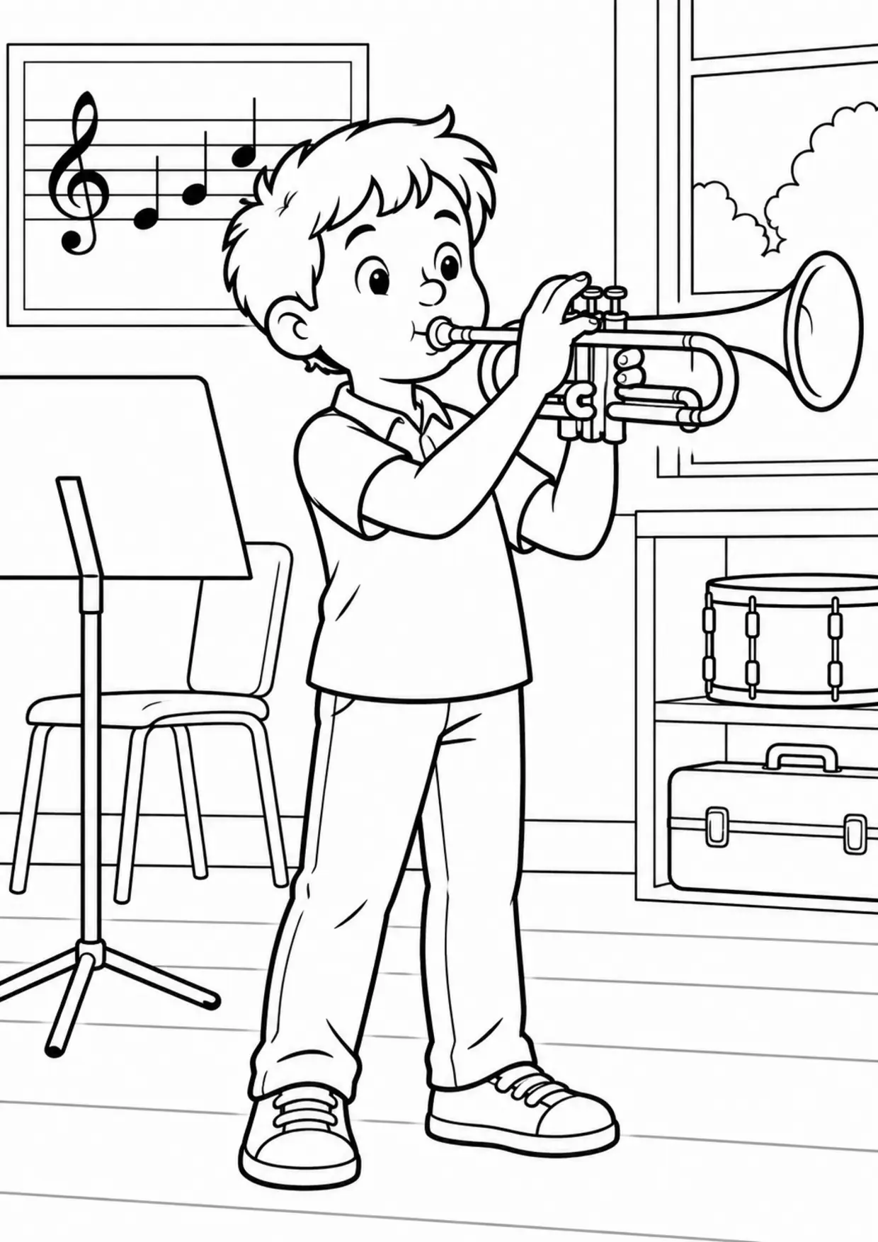 Coloriage trompette : enfant