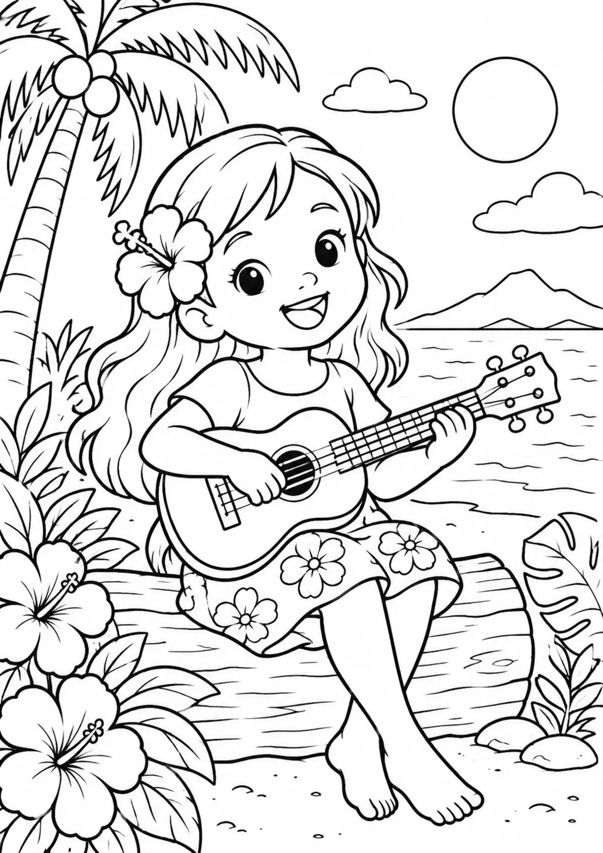 Coloriage ukulélé : enfant plantes