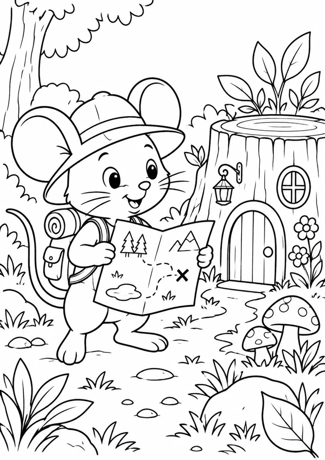 Coloriage souris : exploratrice