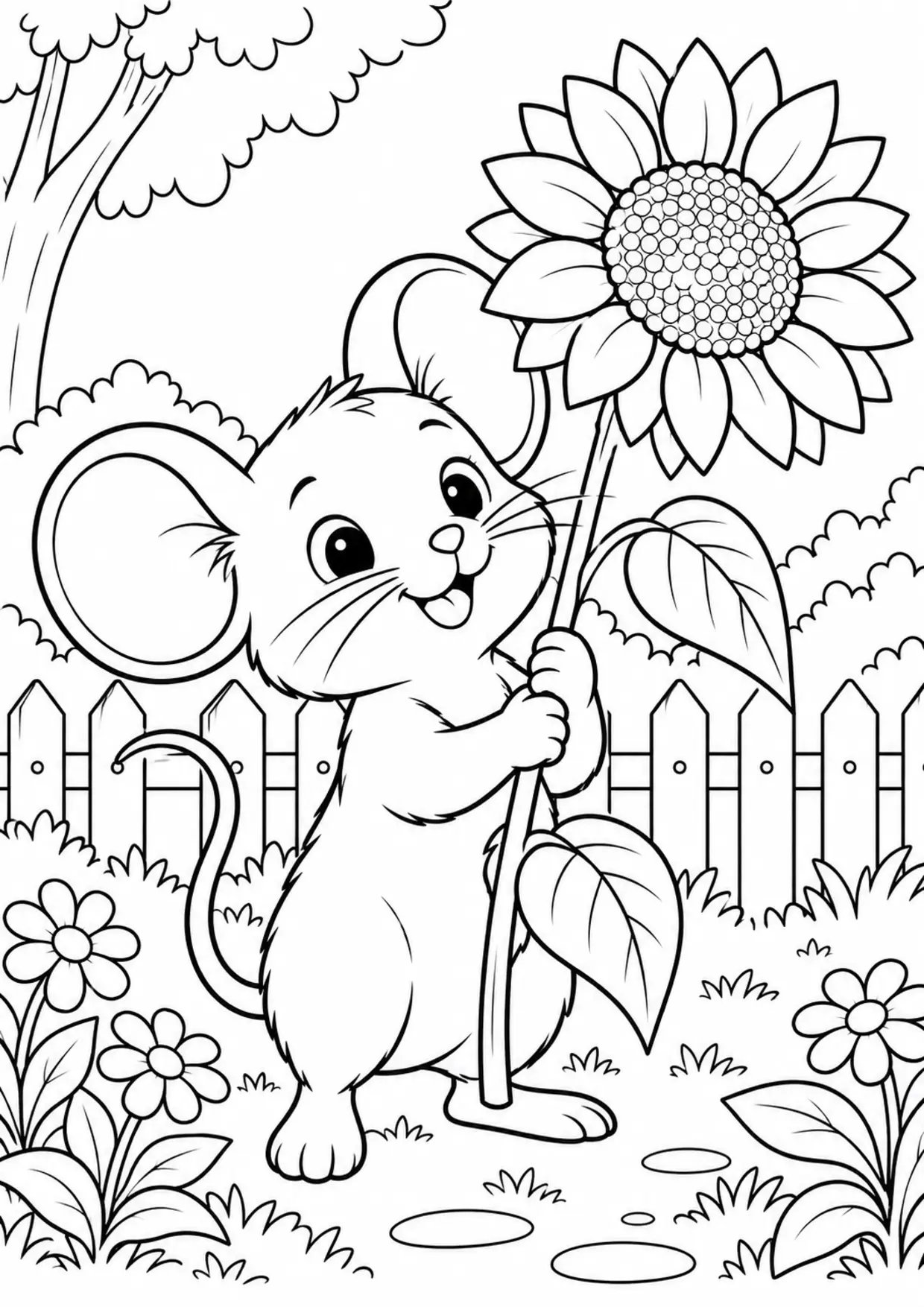 Coloriage tournesol à imprimer montrant v6a souris tournesol, illustration 6