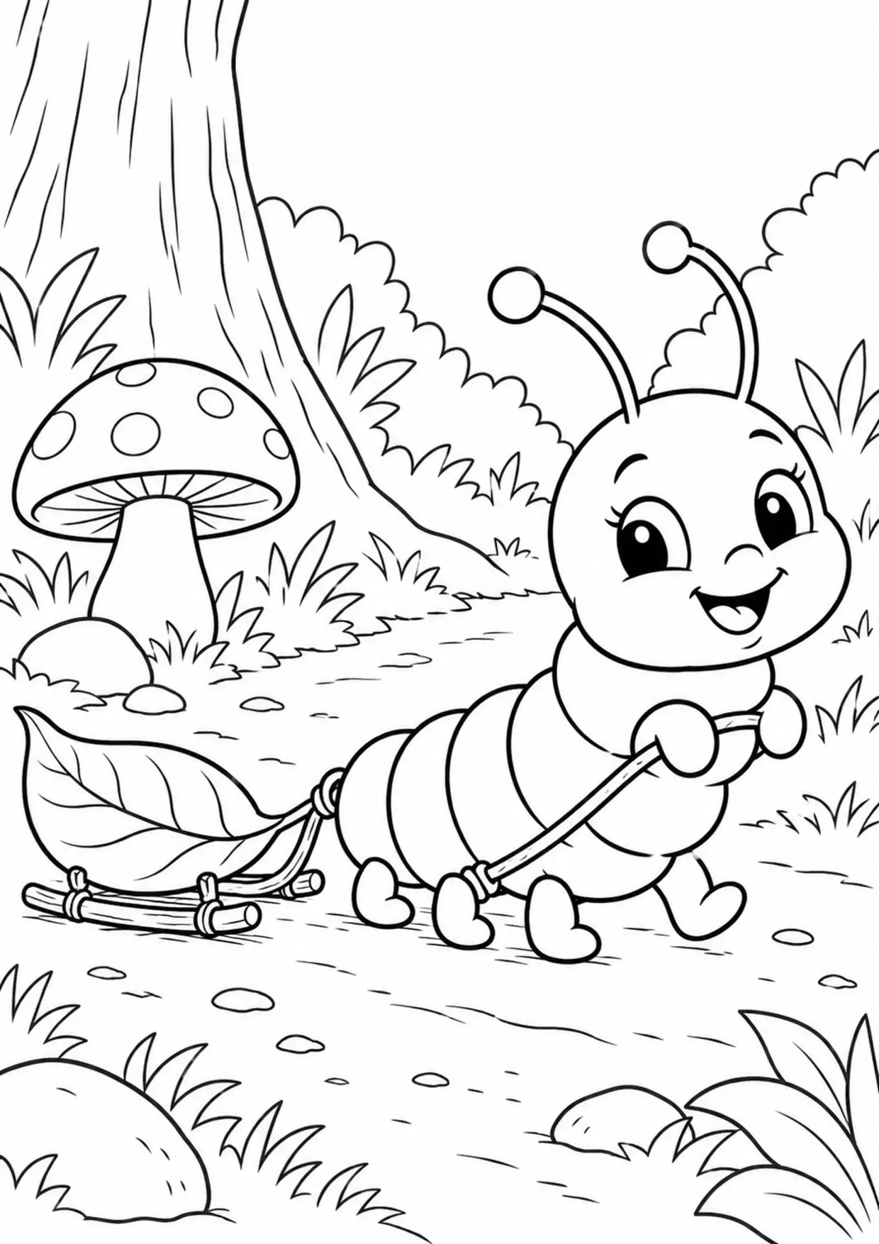 Coloriage chenille : traineau feuille