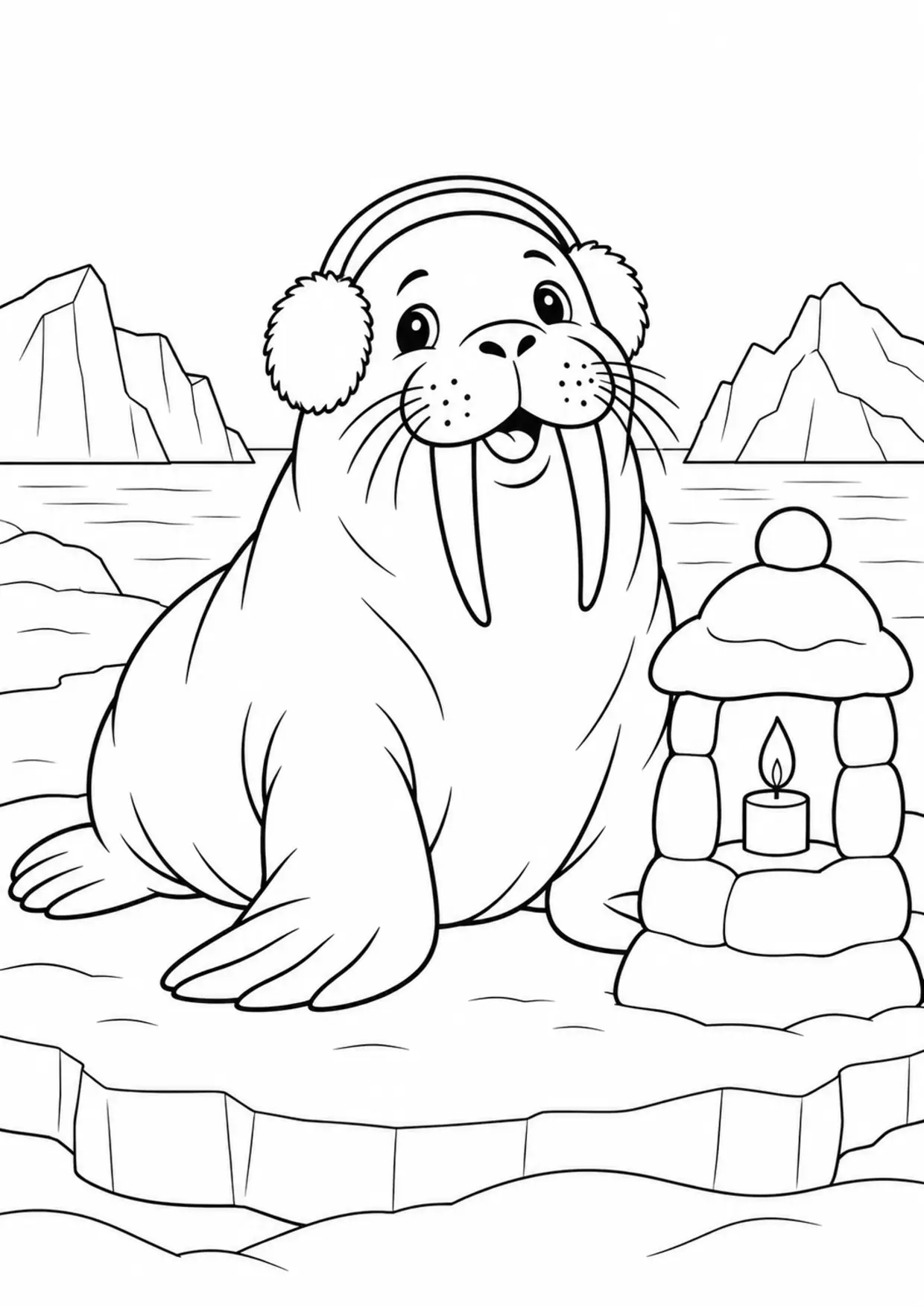 Coloriage morse : cache oreilles lanterne à imprimer montrant cache oreilles lanterne, dessin noir et blanc