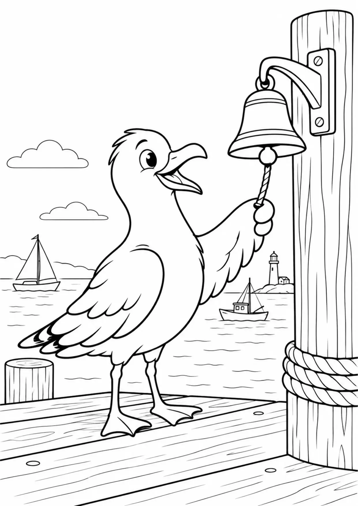 Coloriage mouette : cloche port