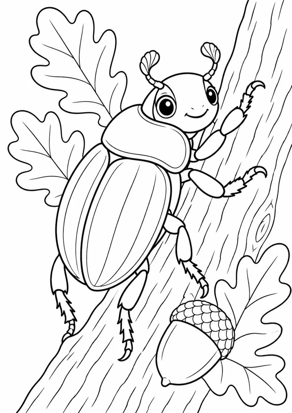 Coloriage scarabée : ecorce chene à imprimer montrant ecorce chene, dessin noir et blanc