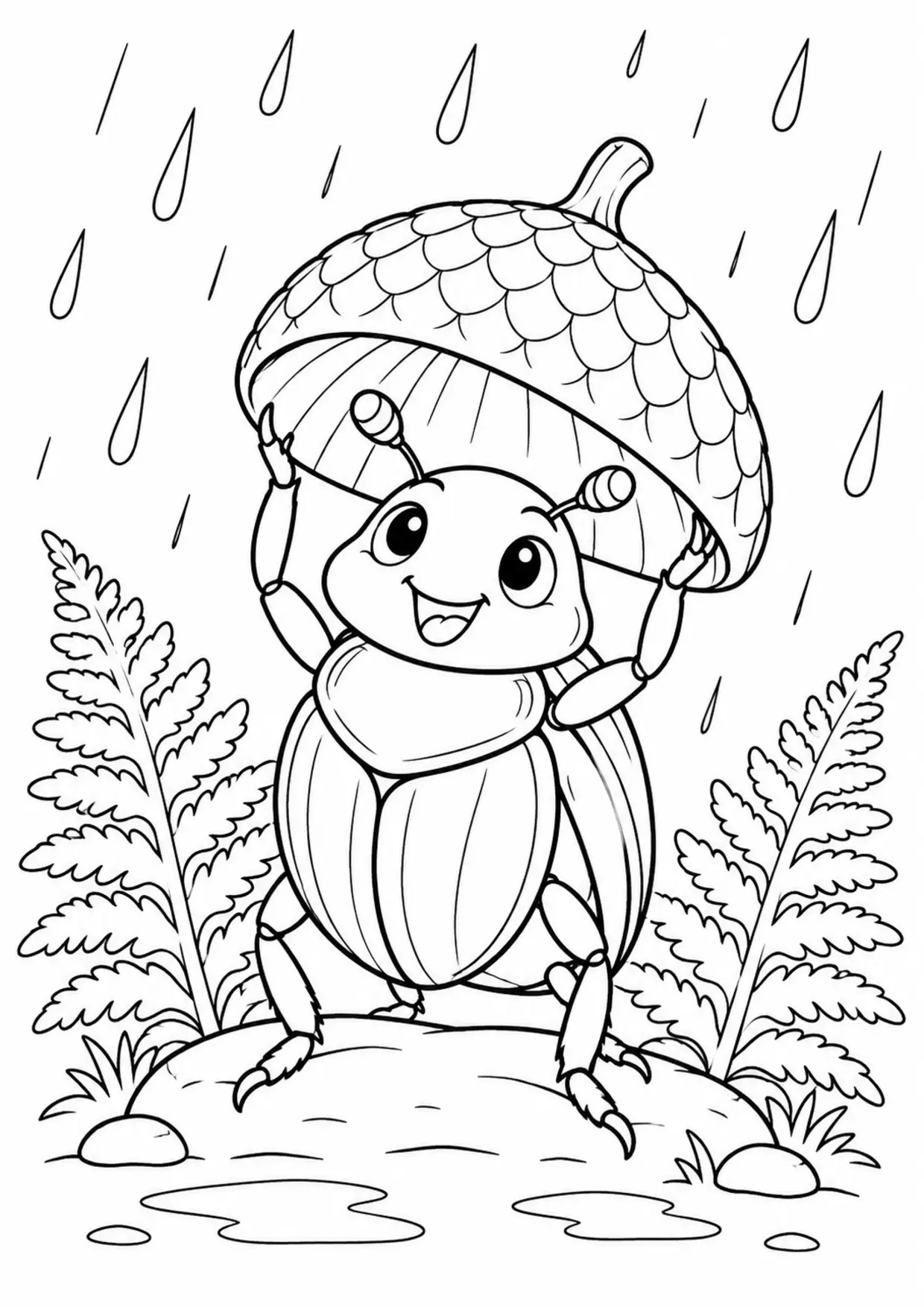 Coloriage scarabée : parapluie gland