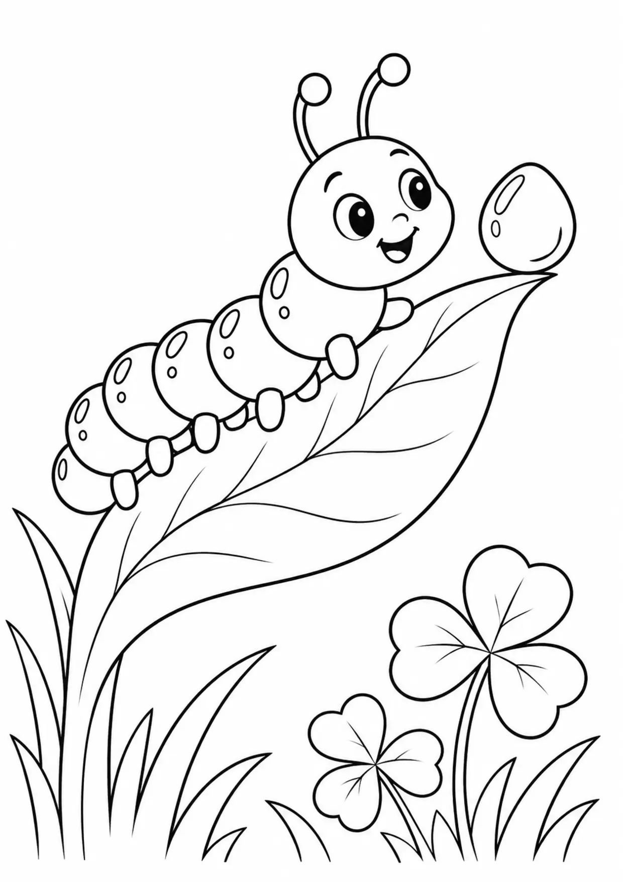 Coloriage chenille : goutte rosee à imprimer montrant goutte rosee, dessin noir et blanc